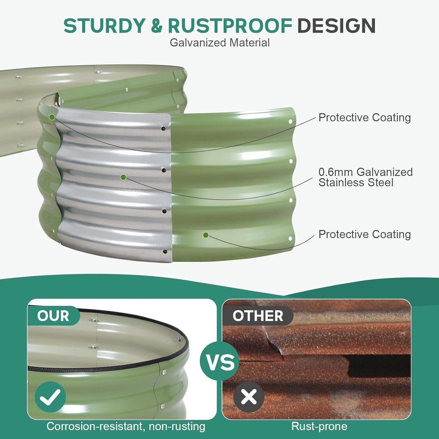 Galvanized Raised Garden Bed Outdoor - 4×2×1ft Planter Raised Beds for Gardening | Oval Metal Garden Planter Box with Safety Edging and Gloves for Vegetables Fruits and Flowers OliveGreen