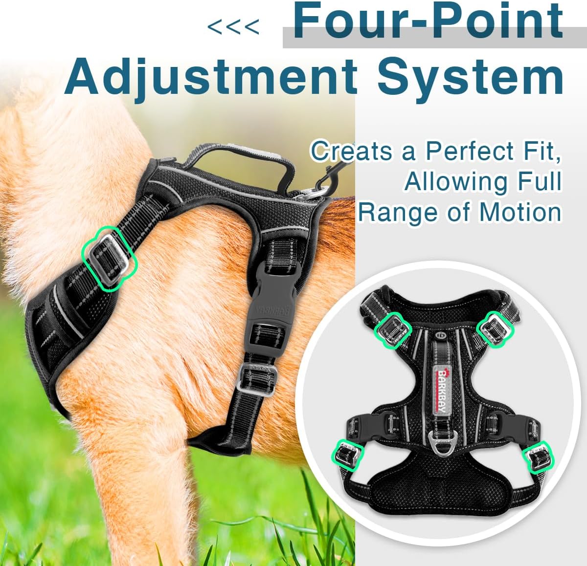 BARKBAY Dog Harness No Pull with ID Tag Pocket - Heavy Duty, Reflective, Easy Control for Large Dogs(Black,M)