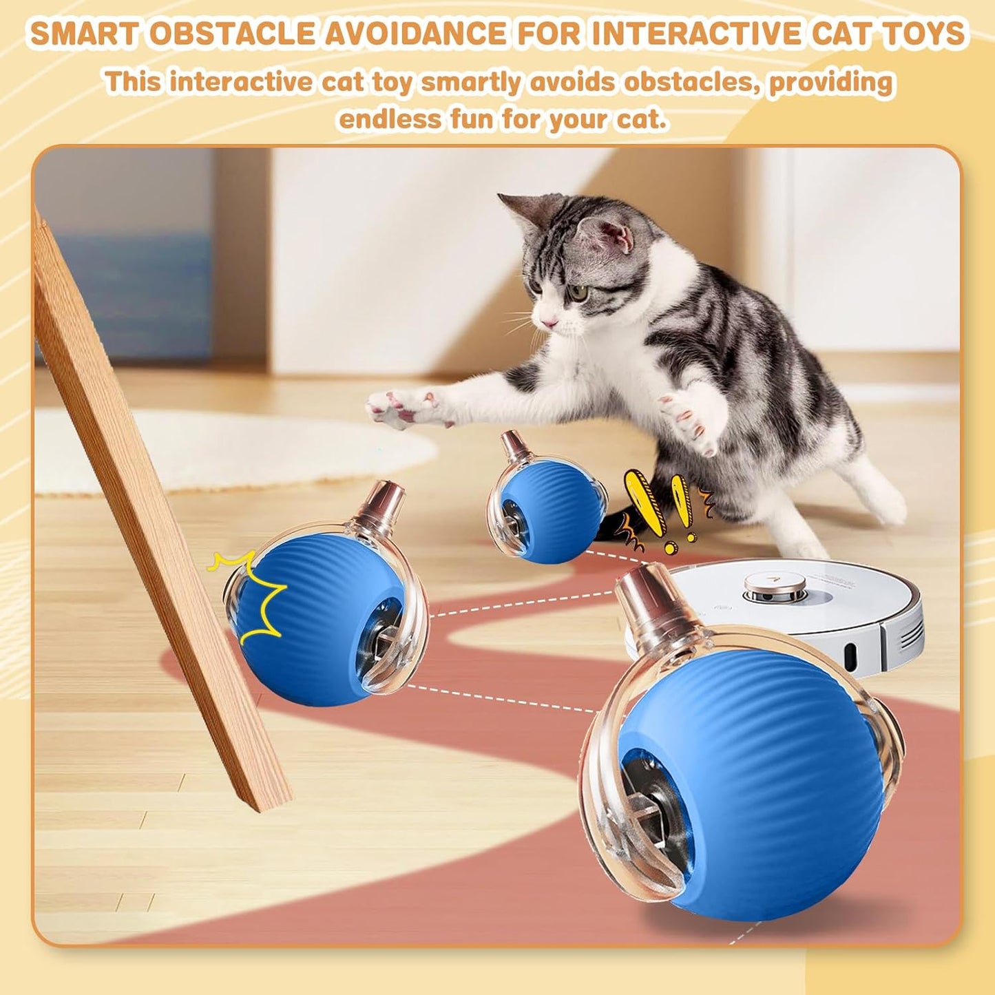 Interactive Cat Toys for Indoor Cats, Rechargeable 360° Automatic Moving Cat Toy for Bored Indoor Adult Cats, 2025 Upgraded Chase Motion Activated Kitten Toys - Blue