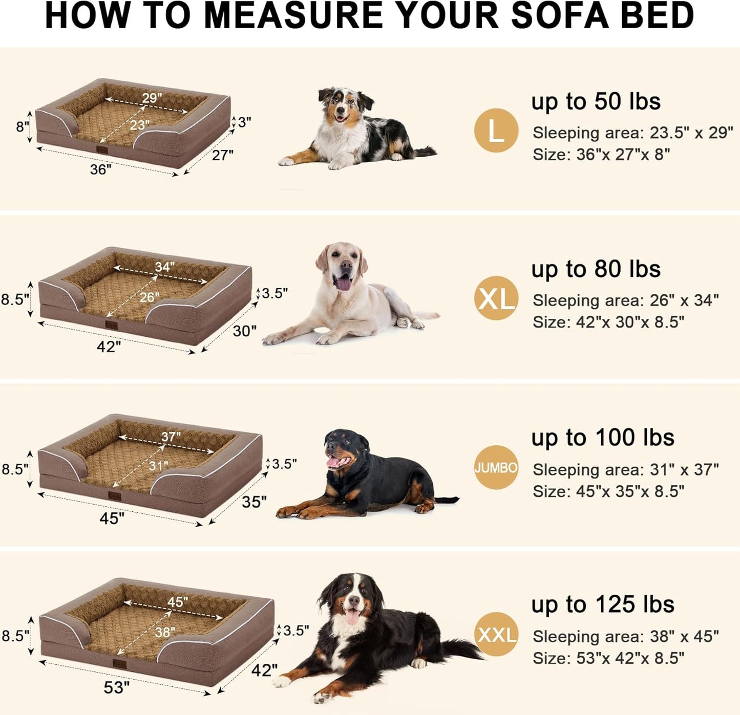 Orthopedic Waterproof Dog Bed for Extra Large Dogs, Memory Foam XL Dog Bed with Sides, Egg-Crate Foam and Non-Slip Bottom Jumbo Dogs Couch Beds with Washable Removable Cover(Jumbo,Brown)