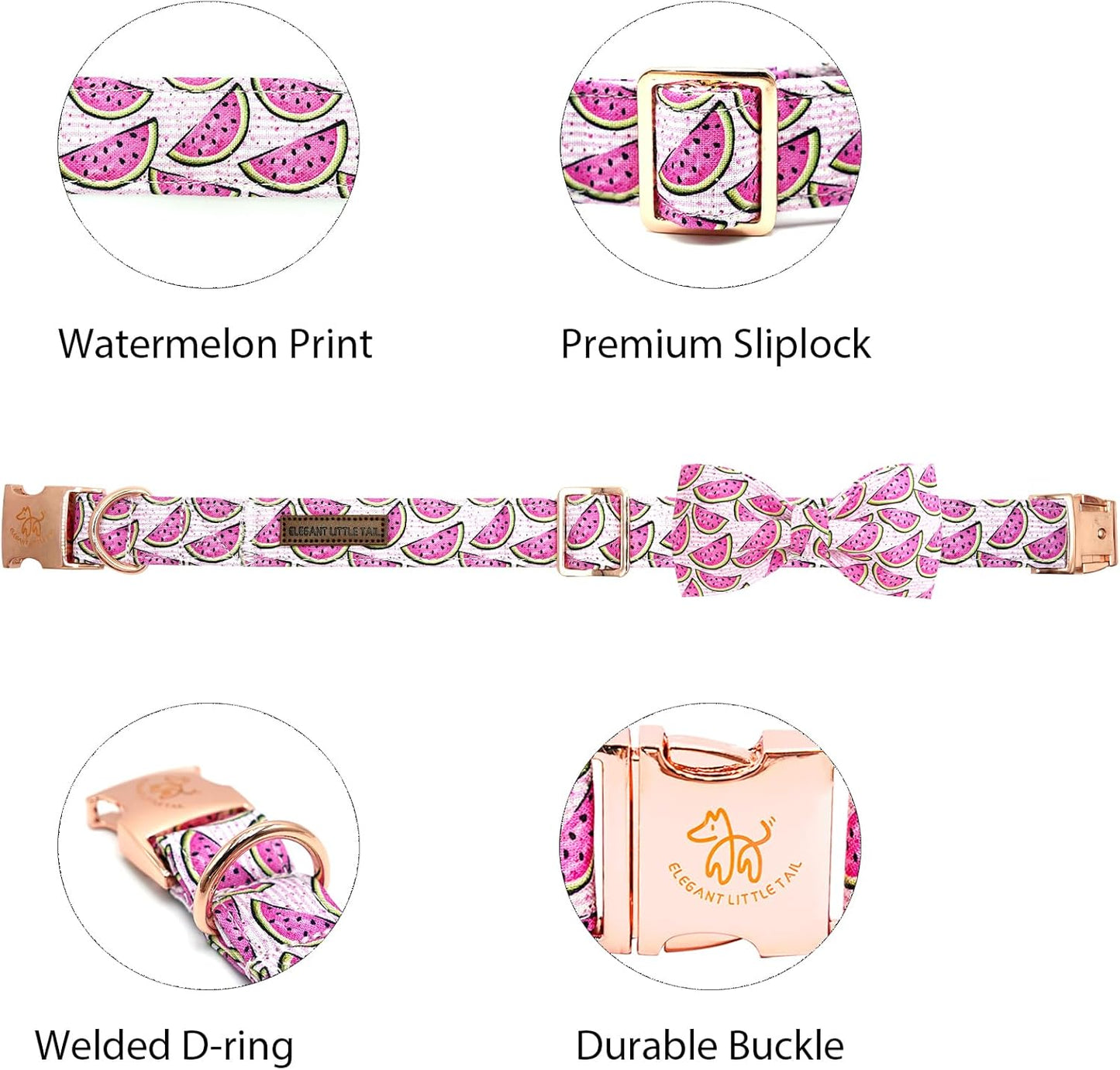 Elegant little tail Dog Collar, Watermelon Print Pet Collar Summer Dog Collar Durable Metal Buckle Dog Collars Cotton Pet Adjustable Dog Collars for Large Dogs