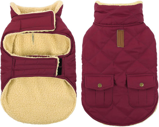 Queenmore Dog Winter Coat Warm Puffer Jacket Waterproof Plush Lining Thermal Cold Weather Vest for Small Medium Large Dogs, Windproof Easy On Pet Jacket Burgundy S