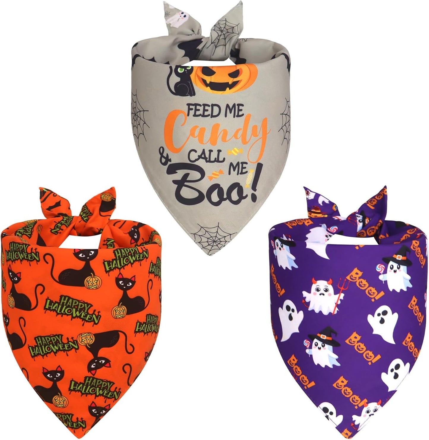 Halloween Dog Bandanas XLarge 3PCS, 6 Pattern Fall Scarf for Boy and Girl, Triangle Reversible Bibs Breed for Puppy Pets