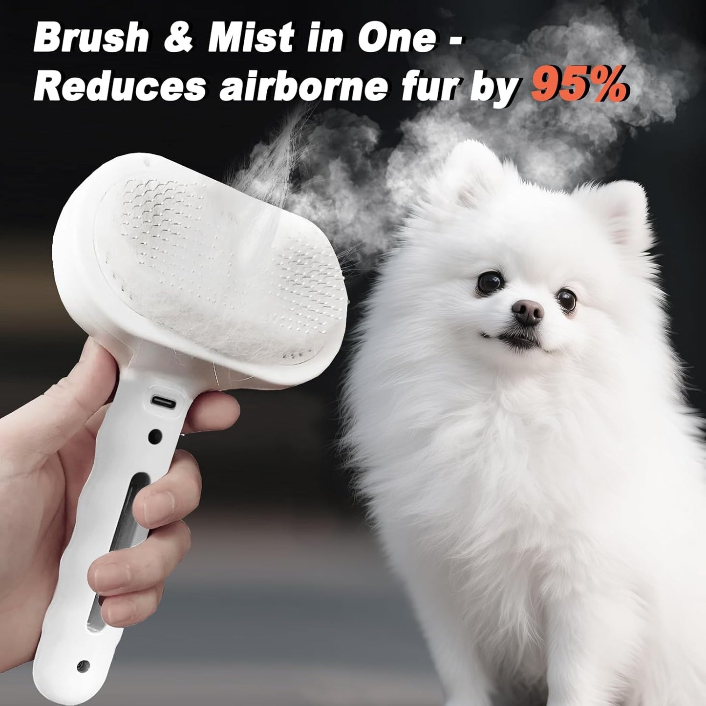 Dog Steam Brush 3 in 1 Cat Brush with Steam and Release Button Grooming Tool for Indoor Pets Dogs Hair Removal Shedding Water for Small Animals Long Short Haired(WHITE)