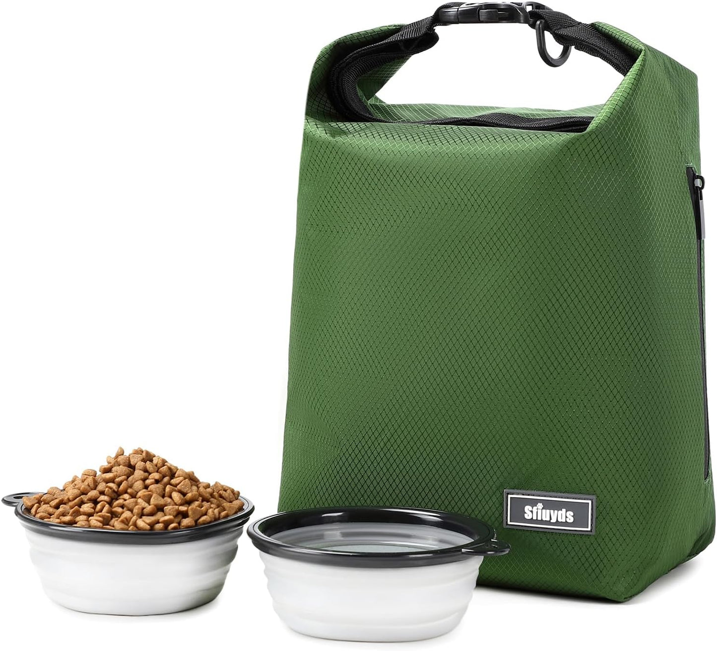 Dog Food Travel Bag with 2PCS Collapsible Dog Travel Bowls,Air Tight Dog Food Storage Container(Green, Small)