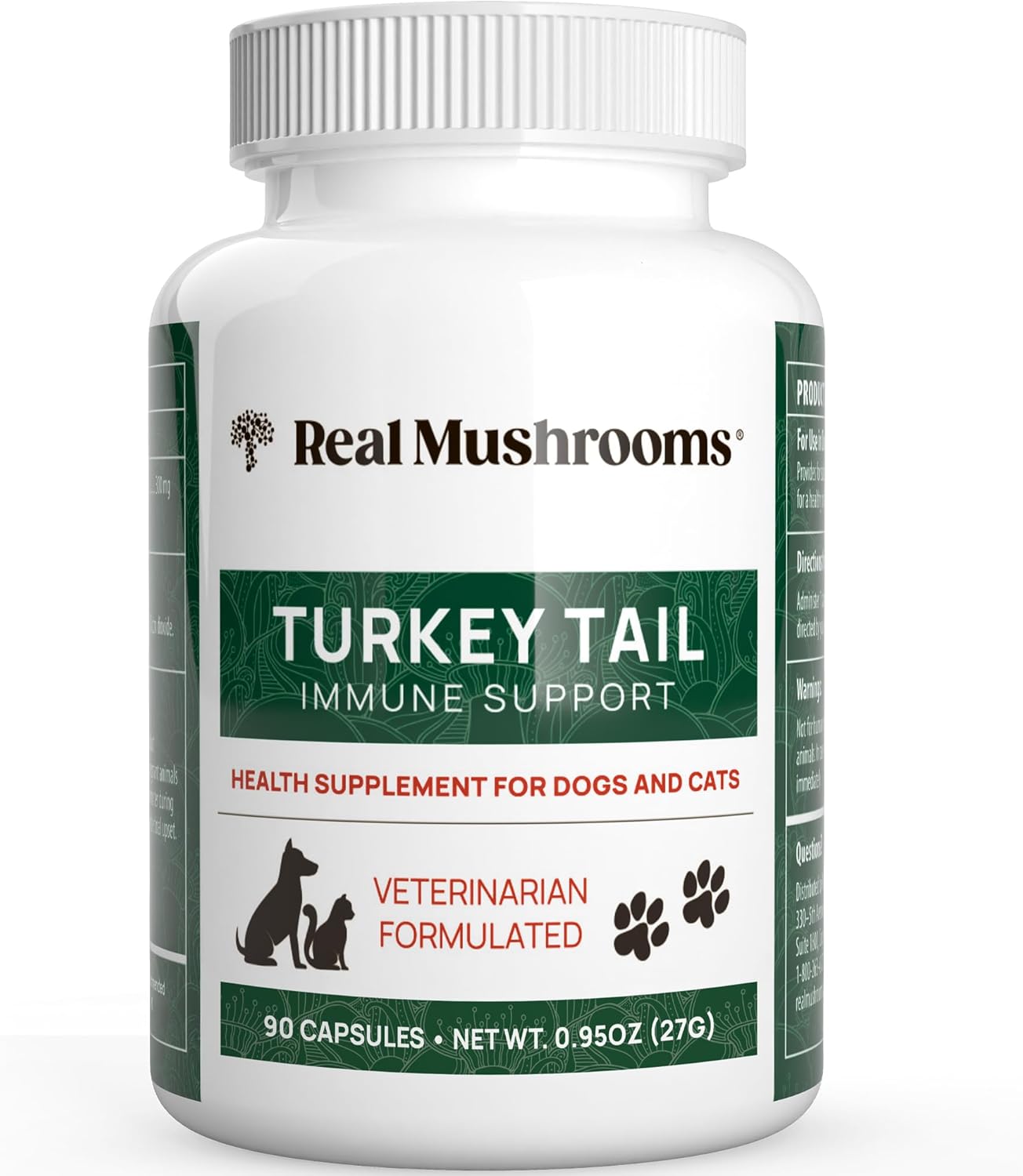 Real Mushrooms Turkey Tail Capsules for Pets –Cat Probiotics & Dog Vitamins – Organic Mushroom Supplement for Dogs & Cats – Supports Daily Balance & Well-Being Non-GMO, 90 ct