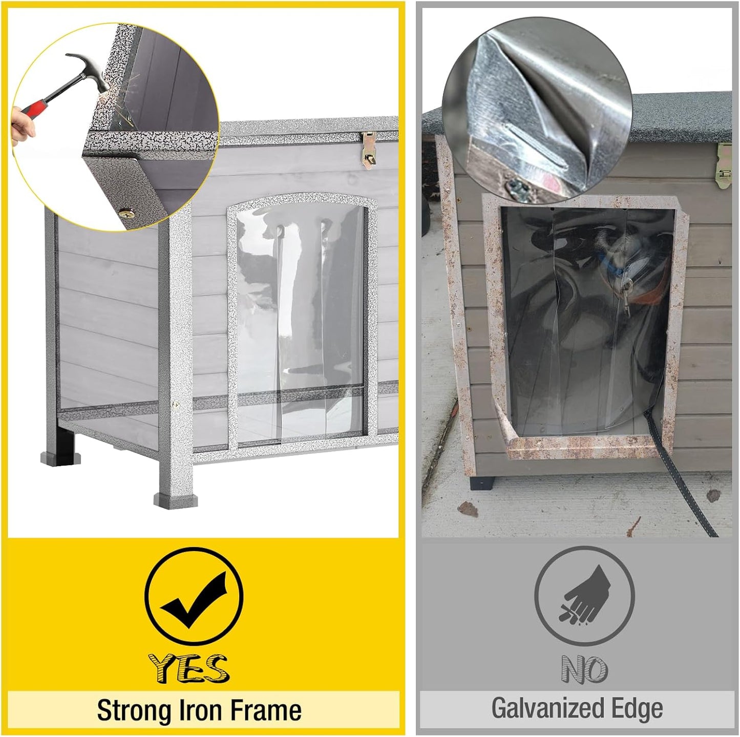 Aivituvin Dog House with Insulated Liner, Outdoor Indoor Weatherproof Dog House for Winter, Suitable for Small & Medium & Large Dogs with Unique All-Around Iron Frame(Grey)