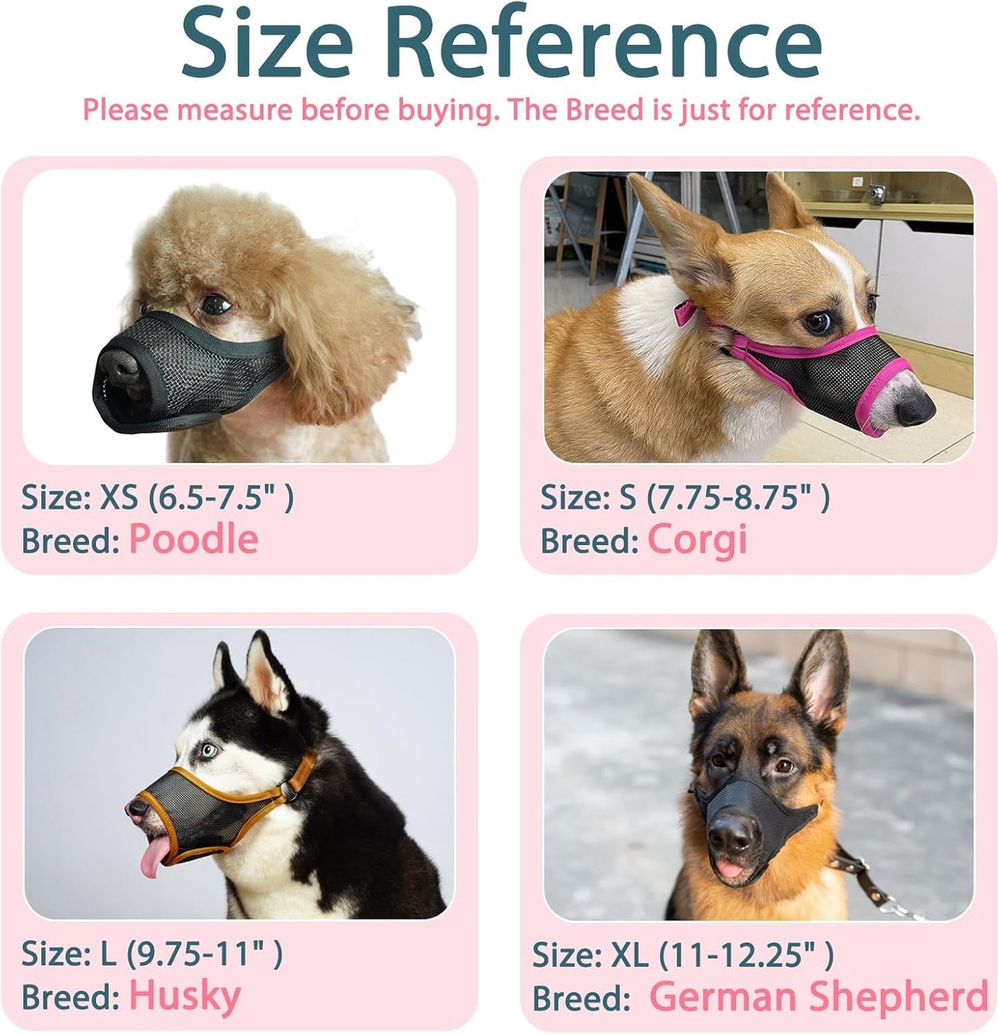 LUCKYPAW Dog Muzzle, Mesh Dog Muzzle for Large Medium Small Dogs, Soft Mouth Guard for Biting Chewing, Breathable Mouth Cover with Adjustable Strap for Training (Hot Pink, M(Snout:8.75"-9.5"))