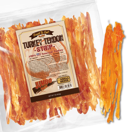 Gootoe Turkey Tendons for Dogs – All-Natural, Hypoallergenic Dog Treats, Rawhide Alternative, Long Lasting Puppy Chews, Healthy Dog Treats for Small Breeds, Strips, 16 oz Pack (1 lb)