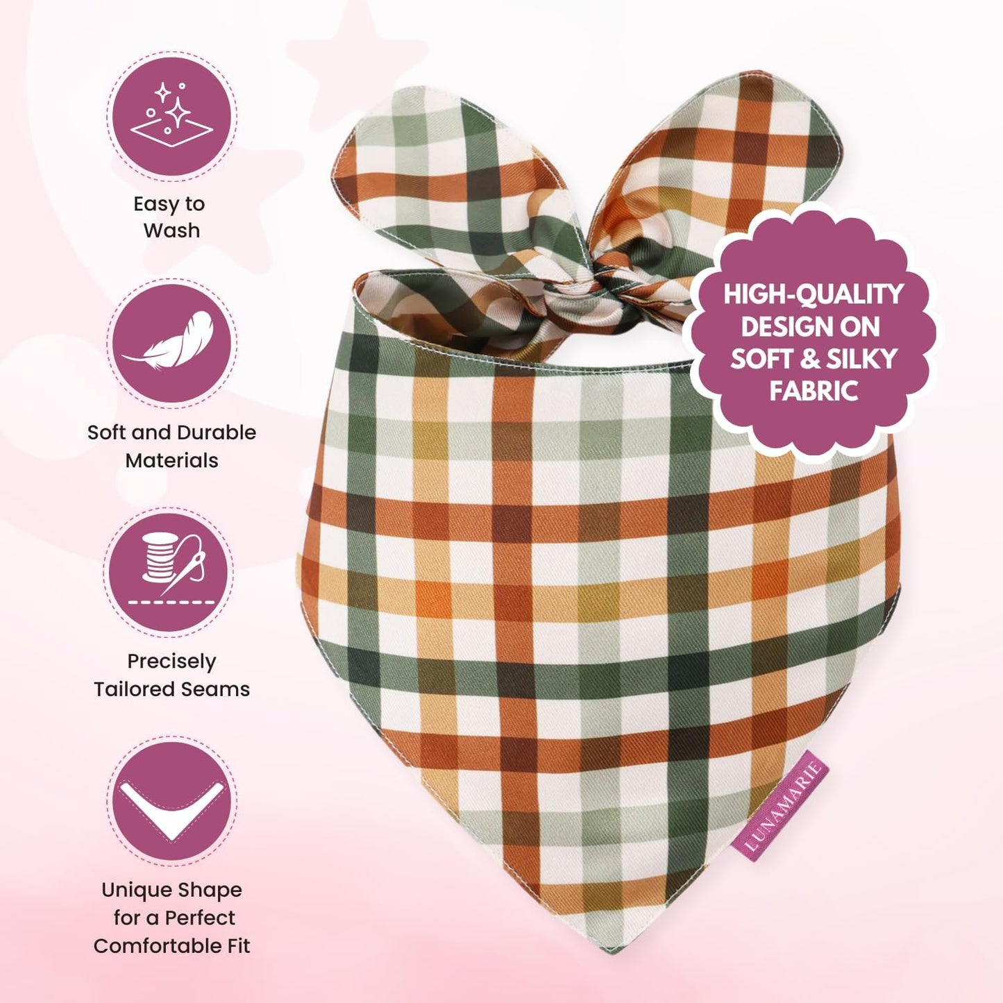 LunaMarie - Luxury Pet Birthday Bandanas -Premium & Silky Poly Fabric | 100% Handmade | Custom Shape Dual Layered (Autumn, Large)