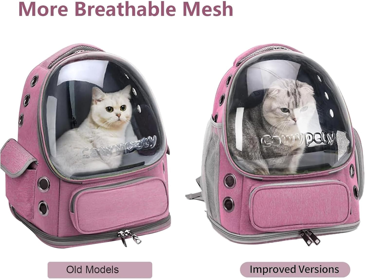 Cat Backpack Carrier, Breathable Cat Carrier Large Space Bubble Pet Backpack for Kitty Small Dog up to 15lbs, Transparent & Foldable Pet Carrier for Travel Hiking（Pink）