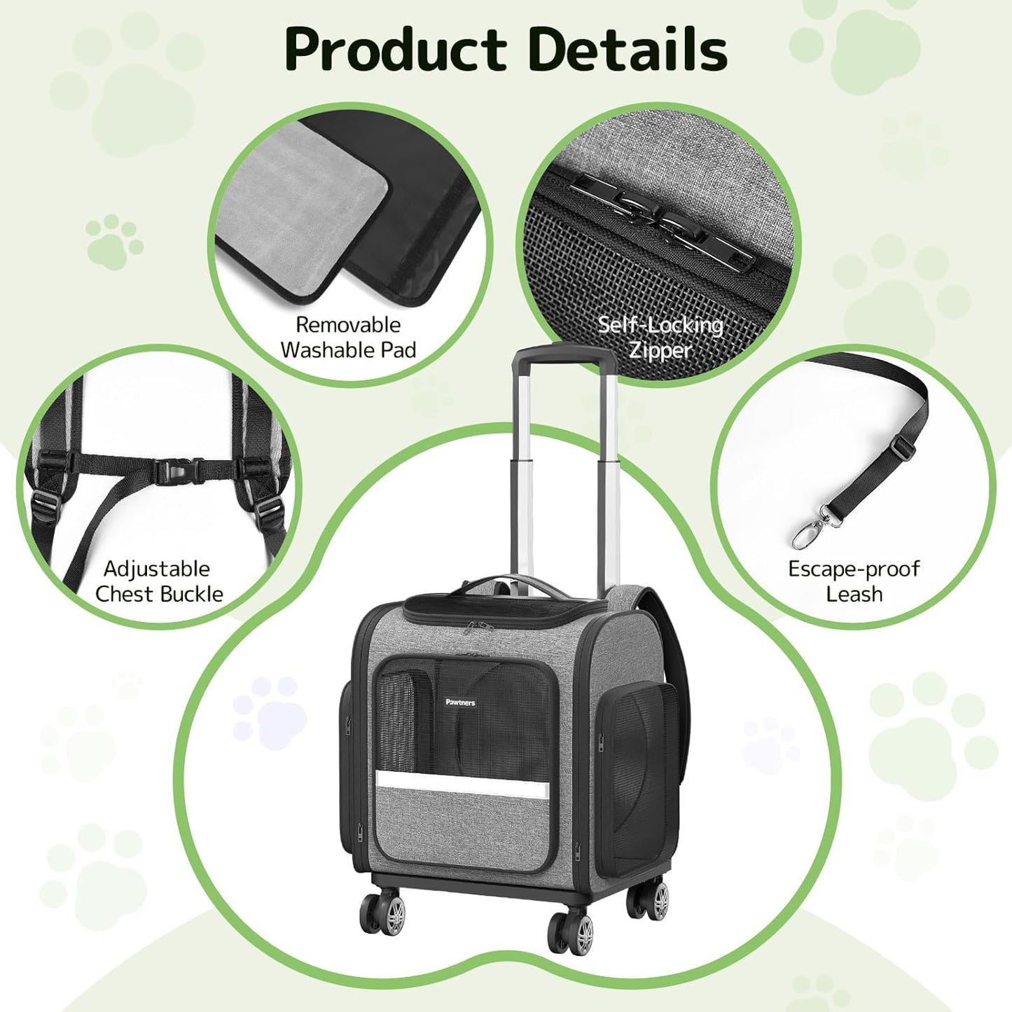 Rolling Cat Carrier with Wheels: Dog Carrier for Small Dogs & Large Cats, Expandable Pet Carrier on Wheels with Cat Play Tunnel, Large Capacity, Breathable Mesh, Side Pocket, Grey