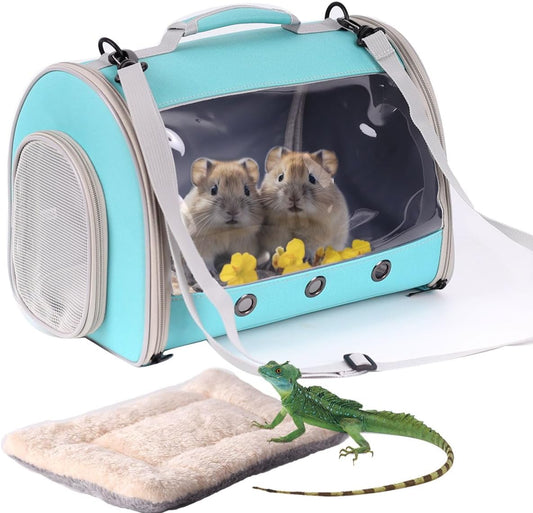 Bearded Dragon Travel Carrier Backpack,Lizard Backpack Carrier,Space Capsule Clear Bubble Window Astronaut Reptile Carrier Backpack for Guinea Pig,Sugar Glider,Bunny (Green, TPU Carrier+MAT)