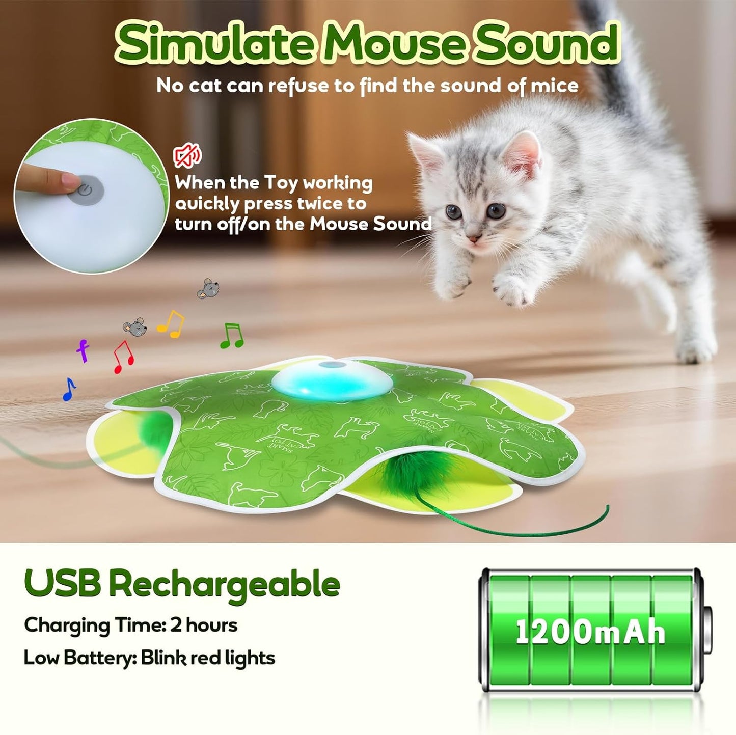 Interactive Cat Toys, Motion Activated, Moving Feather, Real Mouse Squeaky, Hide and Seek Cat Toys for Indoor Cats