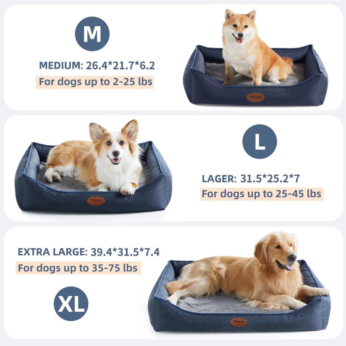 Orthopedic Dog Beds for Medium Dogs, Durable Egg Crate Foam Sofa Dog Bed wit Washable Removable Cover,Waterproof Lining,Pet Bed for Large Dogs (Navy Blue, 26.4" L x 21.7" W x 6.2" Th)