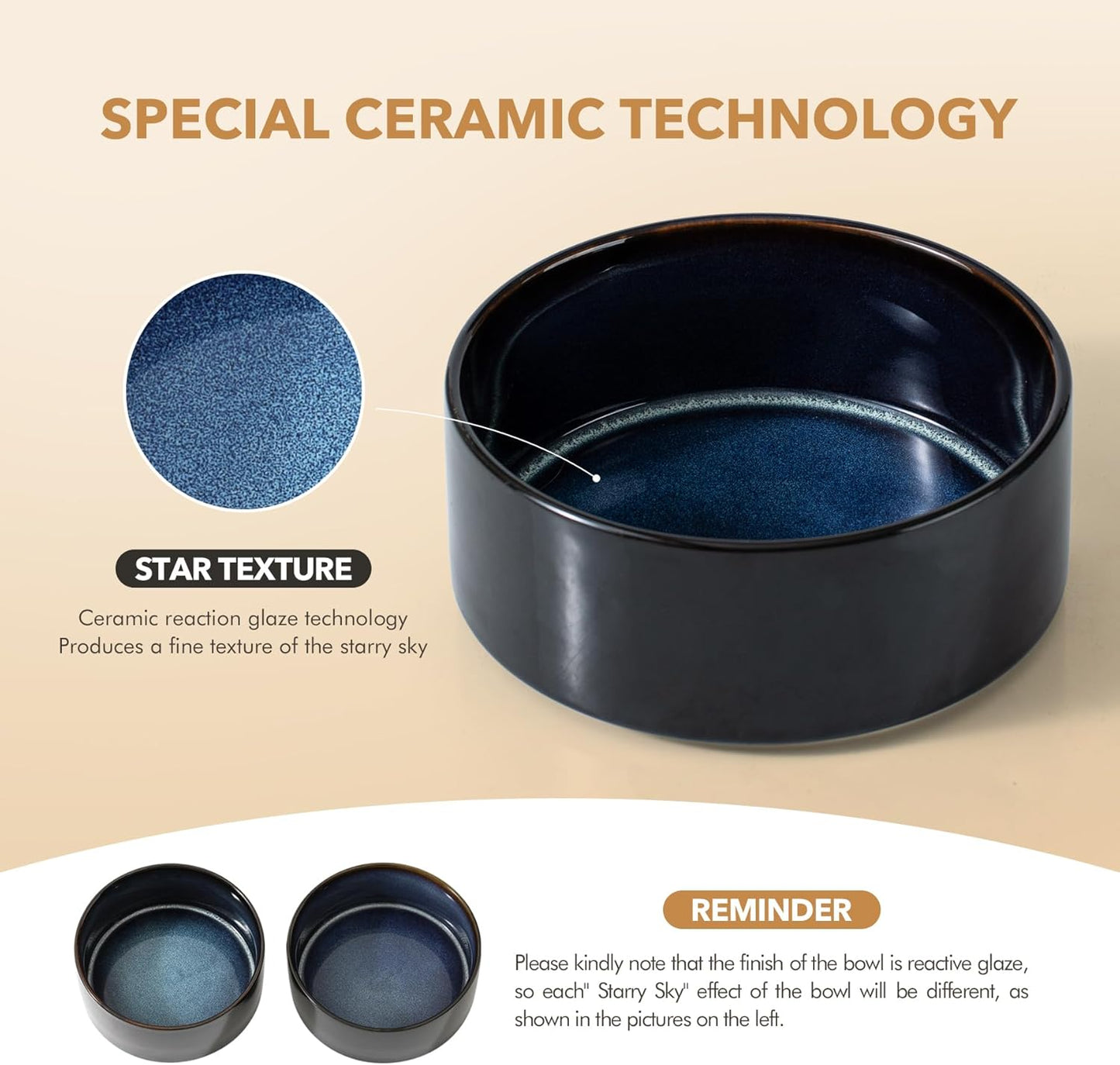 Ceramic 6.1inch Dog Bowl for Small Breed Dogs, Anti-Slip and Weighted Pet Food and Water Dishes (Single Bowl, Starry Sky)