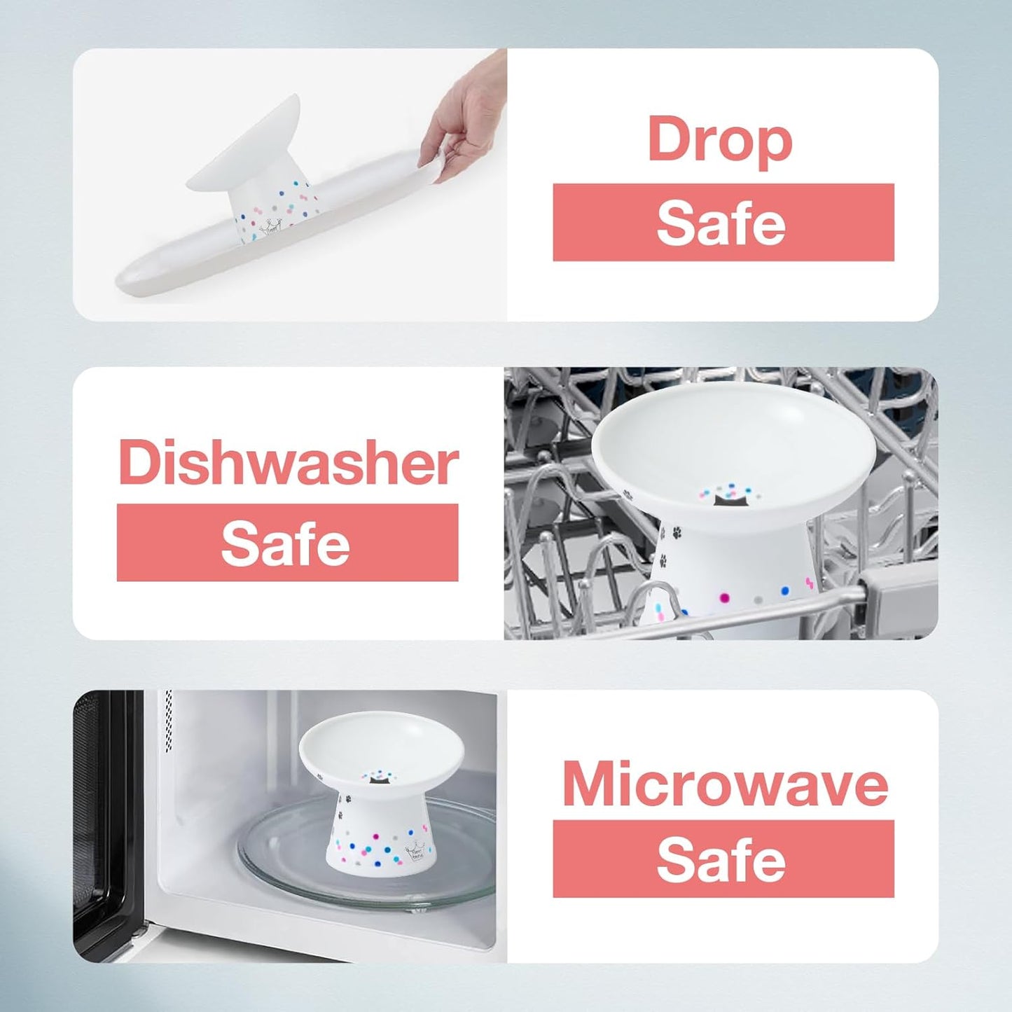 Necoichi Extra Wide Raised Cat Food Bowl, Elevated, Prevent Neck & Whisker Fatigue, Dishwasher and Microwave Safe, No.1 Seller in Japan! (Colorful Dots Limited Edition, Extra Wide Tilted)