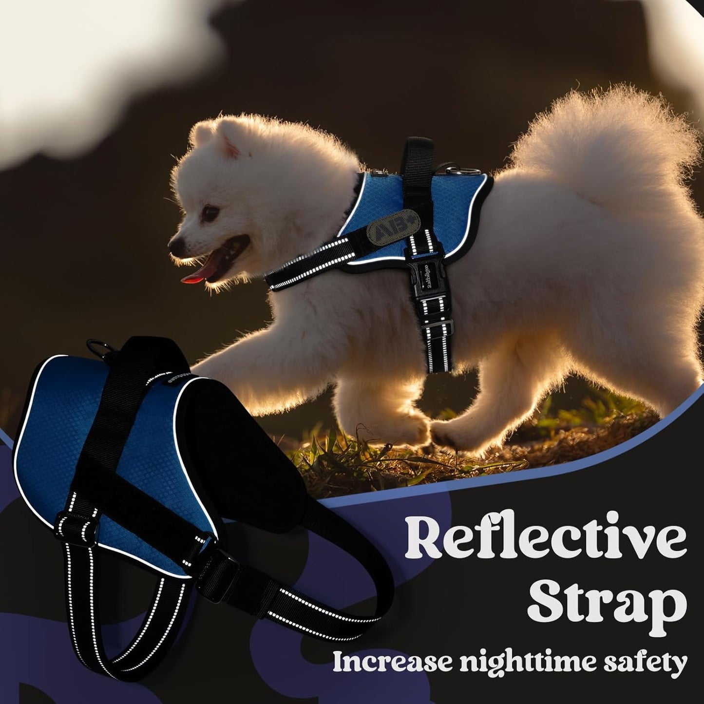 rabbitgoo Dog Harness for Large, Easy On Pet Vest with One Buckle, No Pull Adjustable Service Harness with D-Ring & Handle, Reflective for Safety Walking, Training, Blue, L