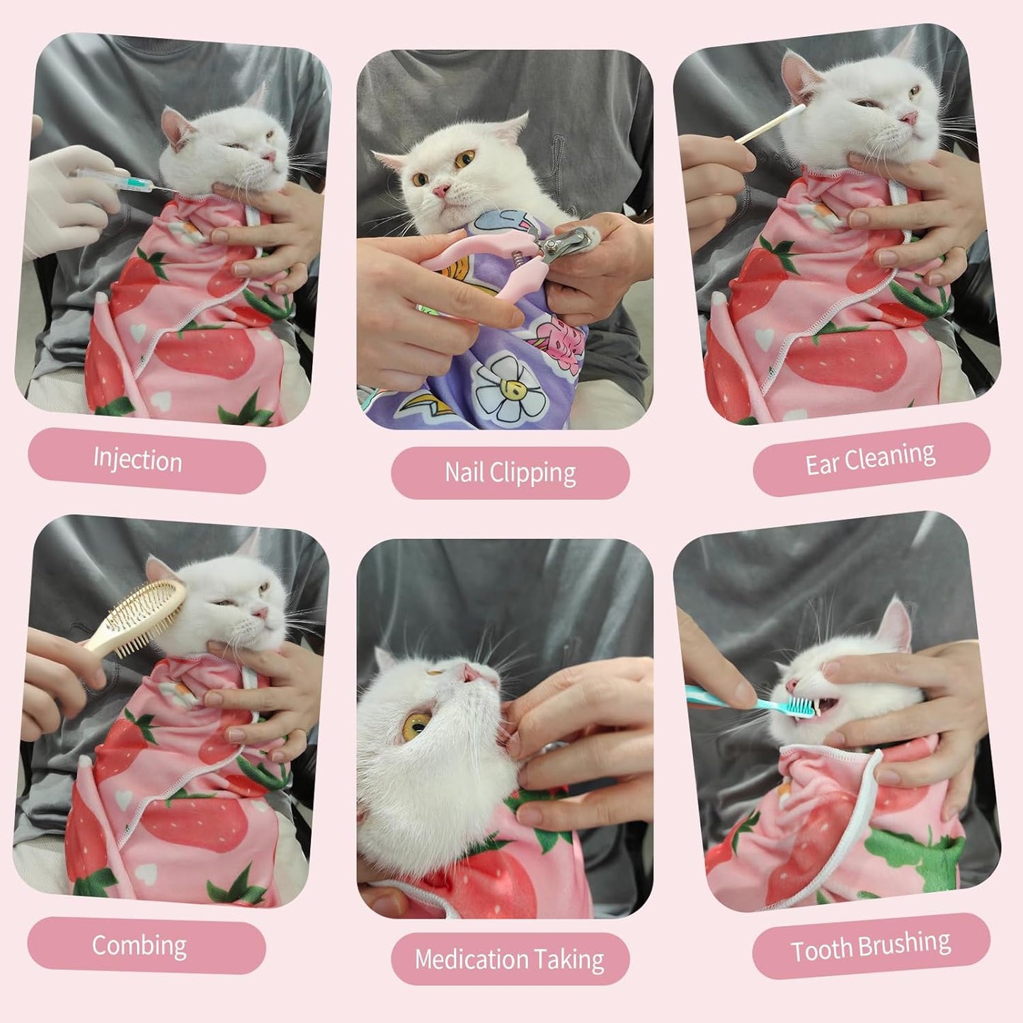 27.6" Cat Grooming Wrap,Self-Adherent Cat Wrap for Cutting Nails,Anti-Escape Cat Swaddle Wrap,Multifunctional Anti-Scratch Cat Restraint Wrap for Medicine,Nail Clipping,Ear Cleaning(Within 15lbs)