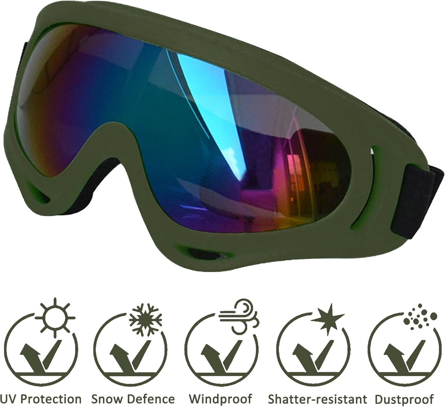 Large Dog Sunglasses with Adjustable Strap UV Protection, Suitable for Medium-Large Dogs, Soft Goggles (Army Green Frame)