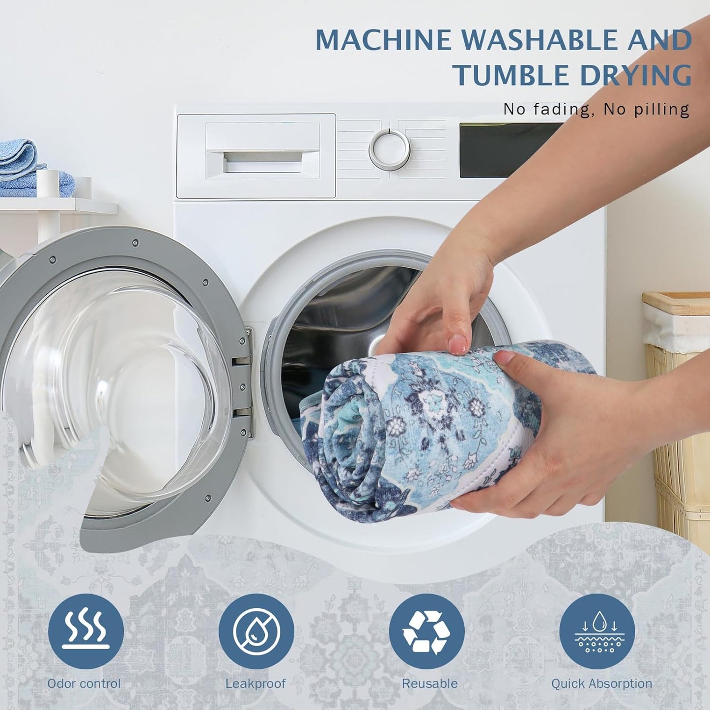 IEUUMLER Washable Pee Pads for Dogs, 1 Pack Reusable Non-Slip Grip, Super Absorbent Waterproof Puppy Pads for Potty Training, Playpen, Crate, Whelping Box EU011 (Blue, 48" x 48")