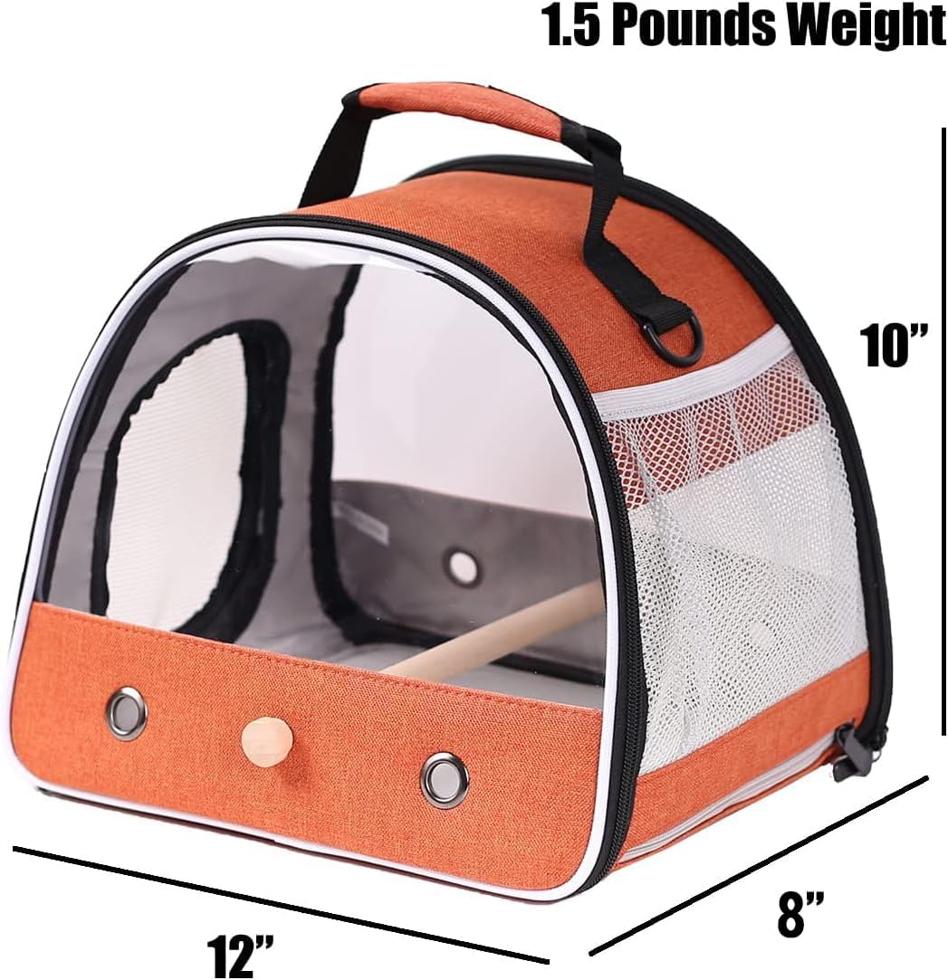 Small Bird Travel Carrier, Portable Bird Travel Outside Cage for Parakeet, Parrot, Budgie, Guinea Pig, Bearded Dragon Reptile Carrier for Hiking Vet Visit Bicycle Ride (Orange)