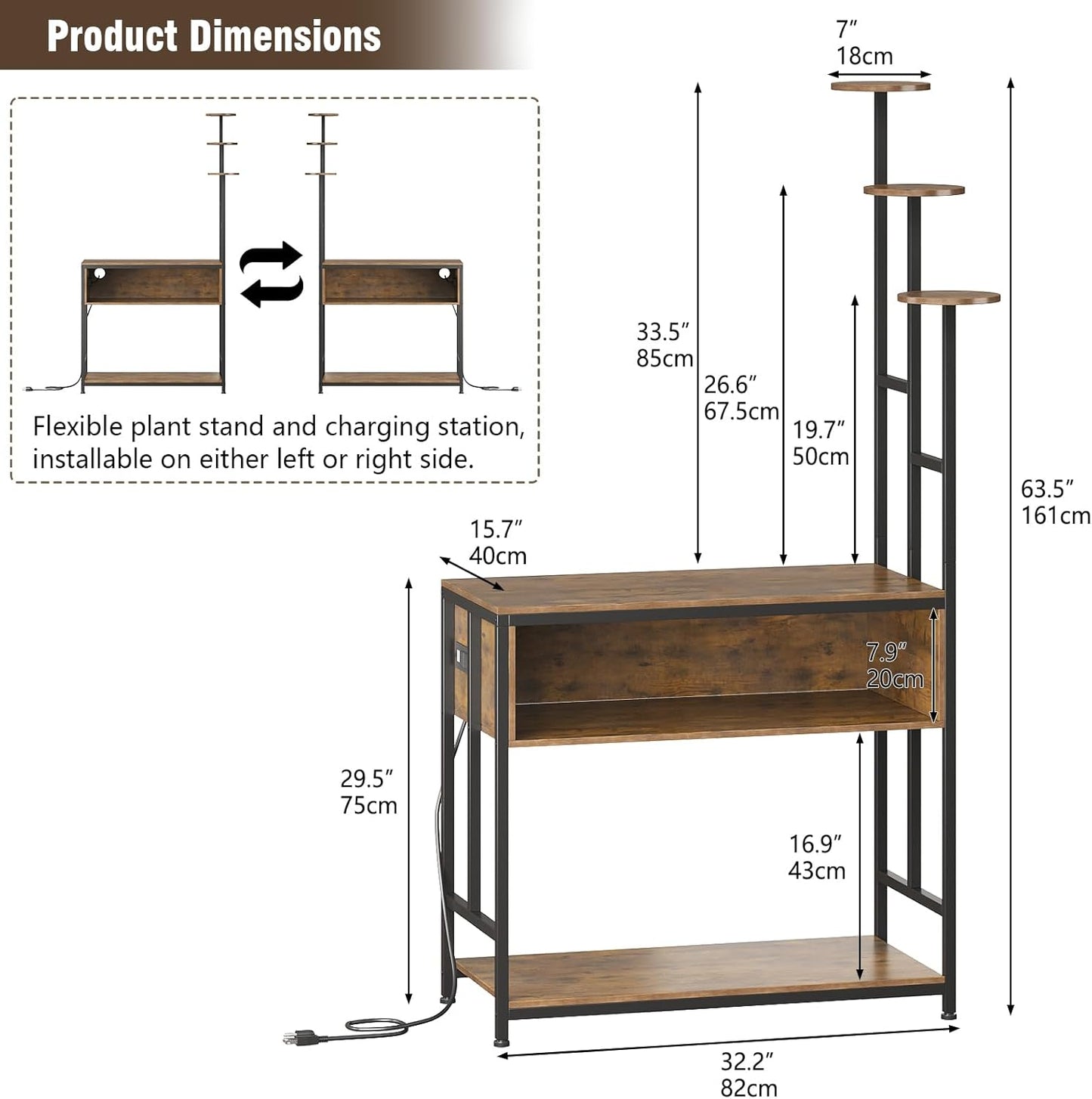 Aquarium Stand with Plant Shelves,20-Gallon Fish Tank Stand with 2-Tier Storage and Display Racks,Metal Frame Reptile Tank Table with Tall Plant Holders,Industrial Rack for Home,Office