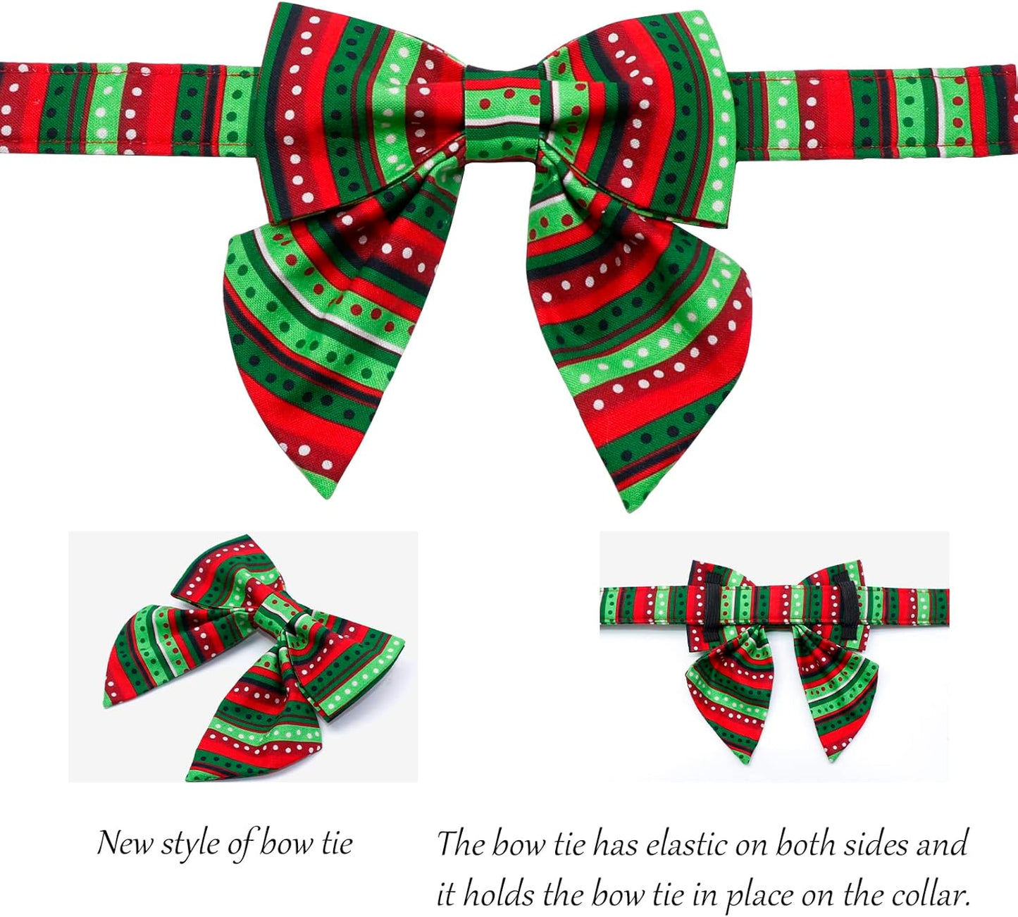 Lionet Paws Christmas Dog Collar with Bowtie, Dog Sailor Bow Collar with Metal Buckle for Dogs and Cats, Adjustable Comfortable Dog Collar Girl Gift，XXS, Neck 7-11 in