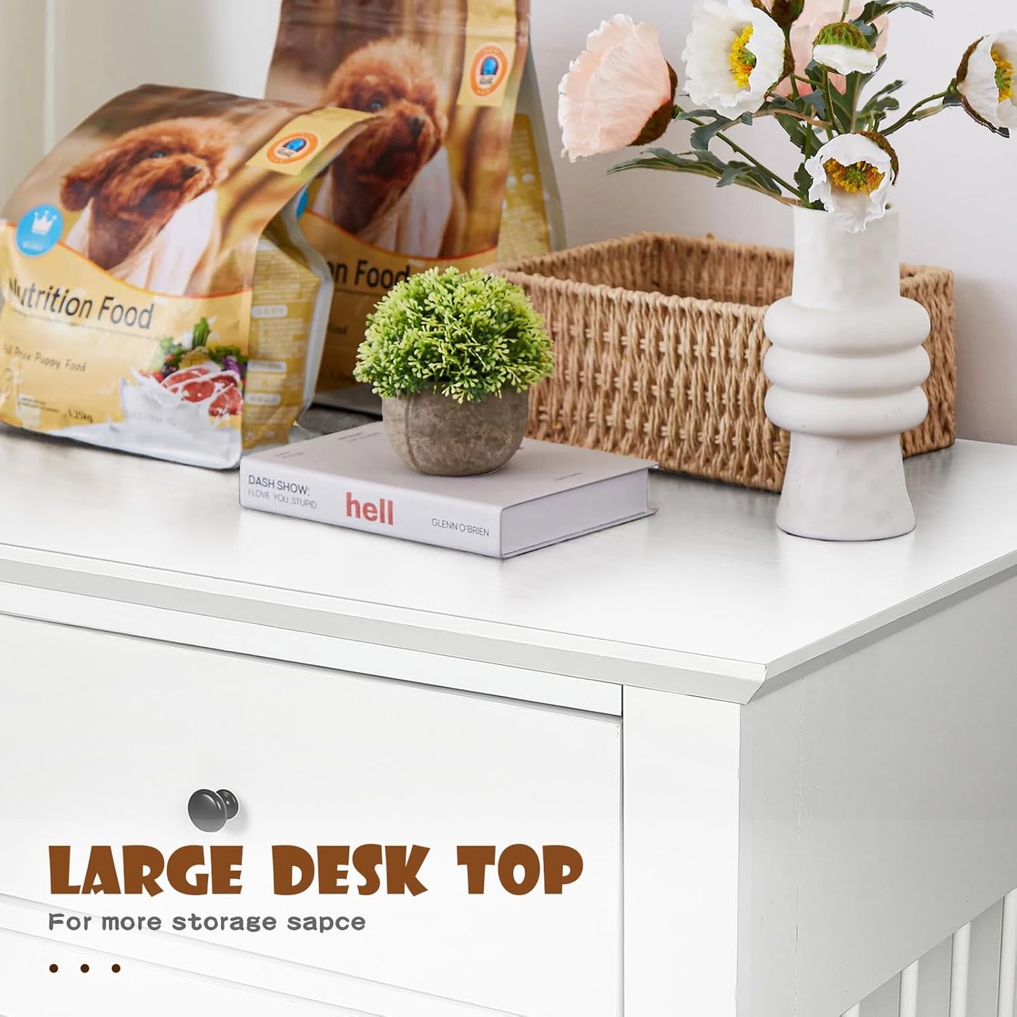 LEMBERI 44 Inch Large Dog Crate Furniture, Wooden Dog Kennel End Table with Storage Drawers, Decorative Pet Cage Dog House Indoor for Dogs