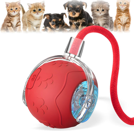 360 Smart Automatic Rolling Pet Ball,Interactive Cat Toys Balls,Automatic Moving Cat Balls,Interactive Cat Toys for Bored Indoor Cats (Red)