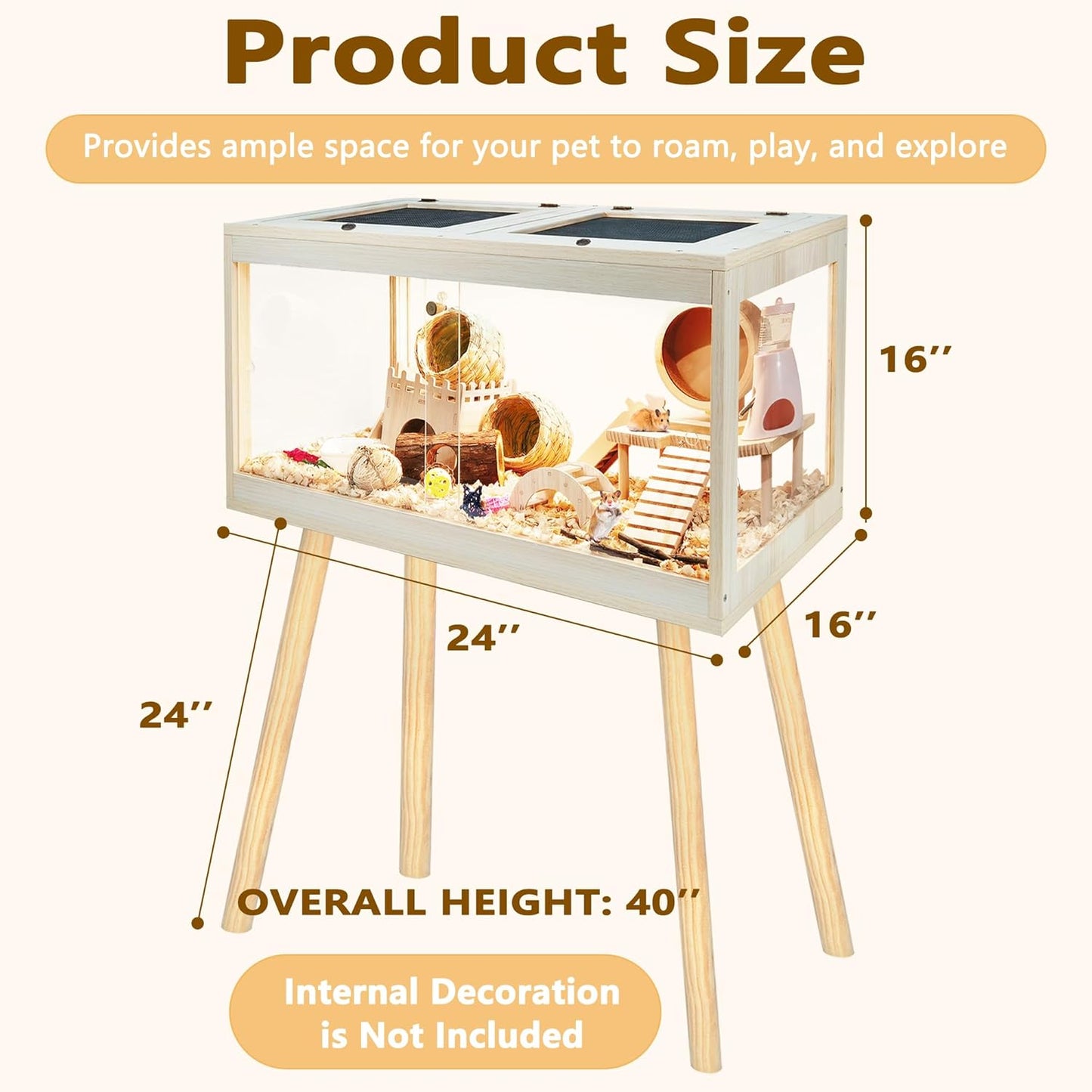 Prolee Hamster Cage Chewproof, Mice and Rat Habitat with Transparent Sides, Hamster Cage with Openable Mesh Top, Solid Built with Lock Design and Leg Stand, 24" Wide
