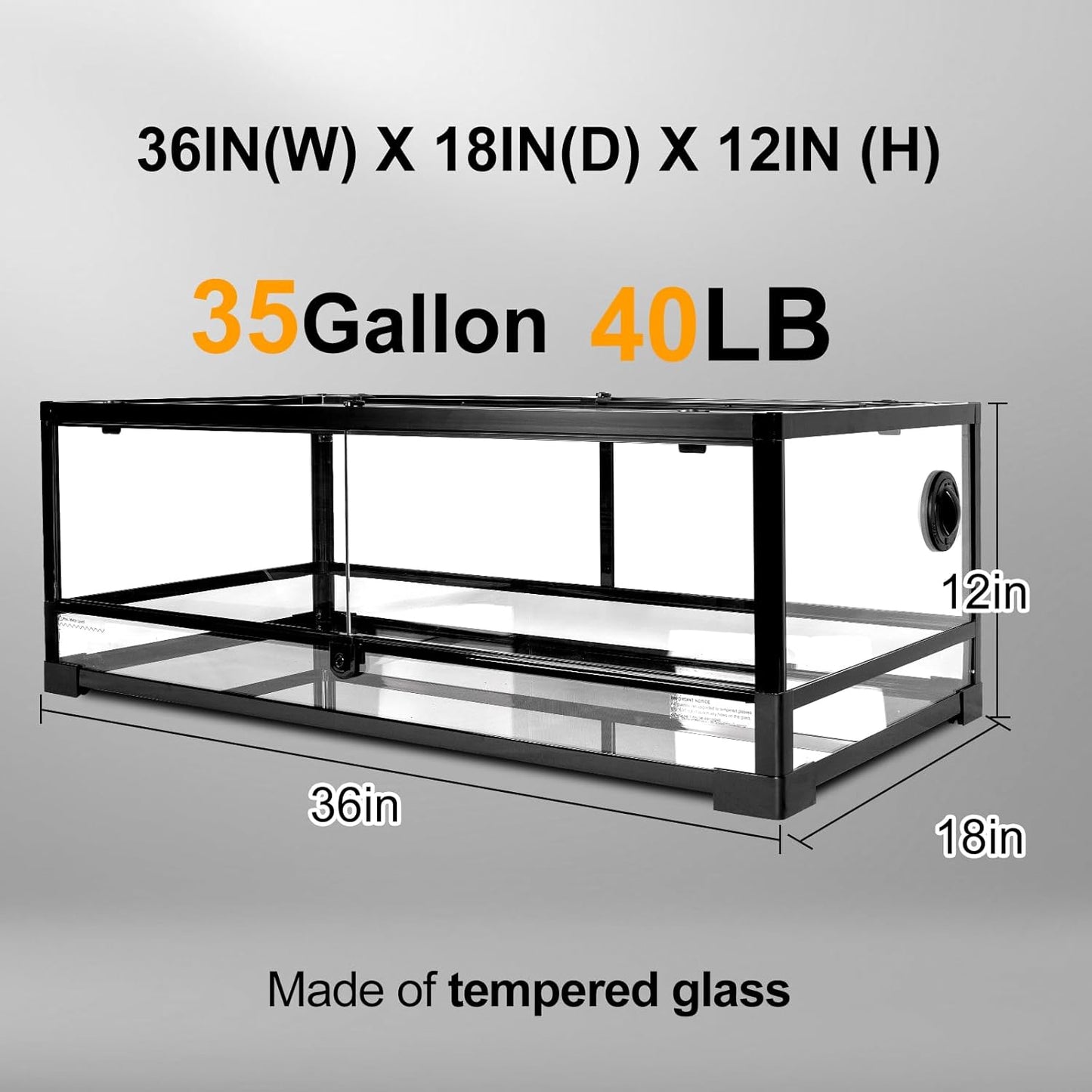Tempered Glass Reptile Tank, 36" x 18"x 12" Front Opening Terrarium with Top Screen Ventilation & Water-Holding Bottom, 35 Gallon Reptile Enclosure for Bearded Dragon, Snake, Leopard Gecko