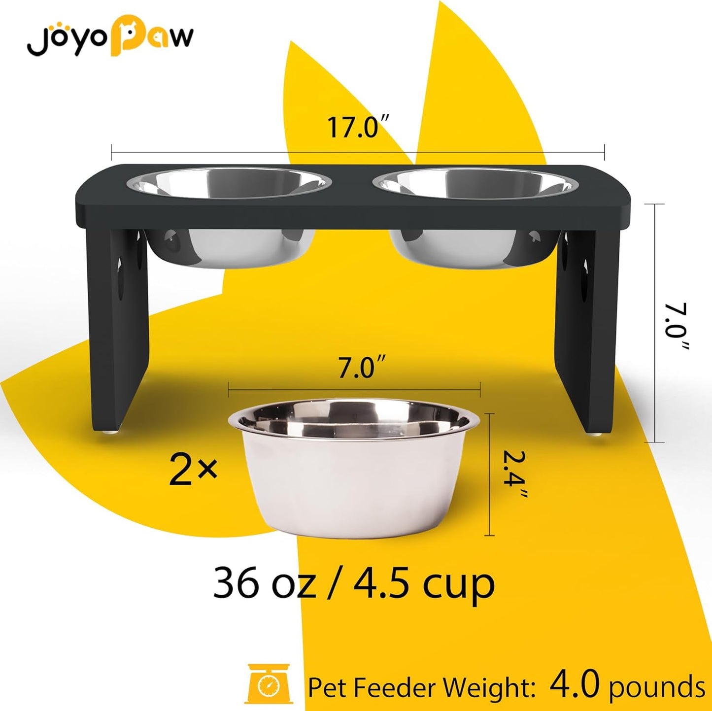 Elevated Dog Bowls, Bamboo Raised Dog Bowl for Medium Dogs, with 2 Stainless Steel Bowls (7'' Tall-30 oz Bowl)