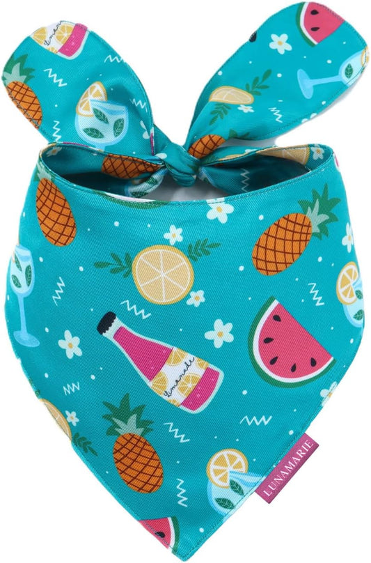 LunaMarie - Luxury Pet Birthday Bandanas -Premium & Silky Poly Fabric | 100% Handmade | Custom Shape Dual Layered (Sippin' Poolside, Small)