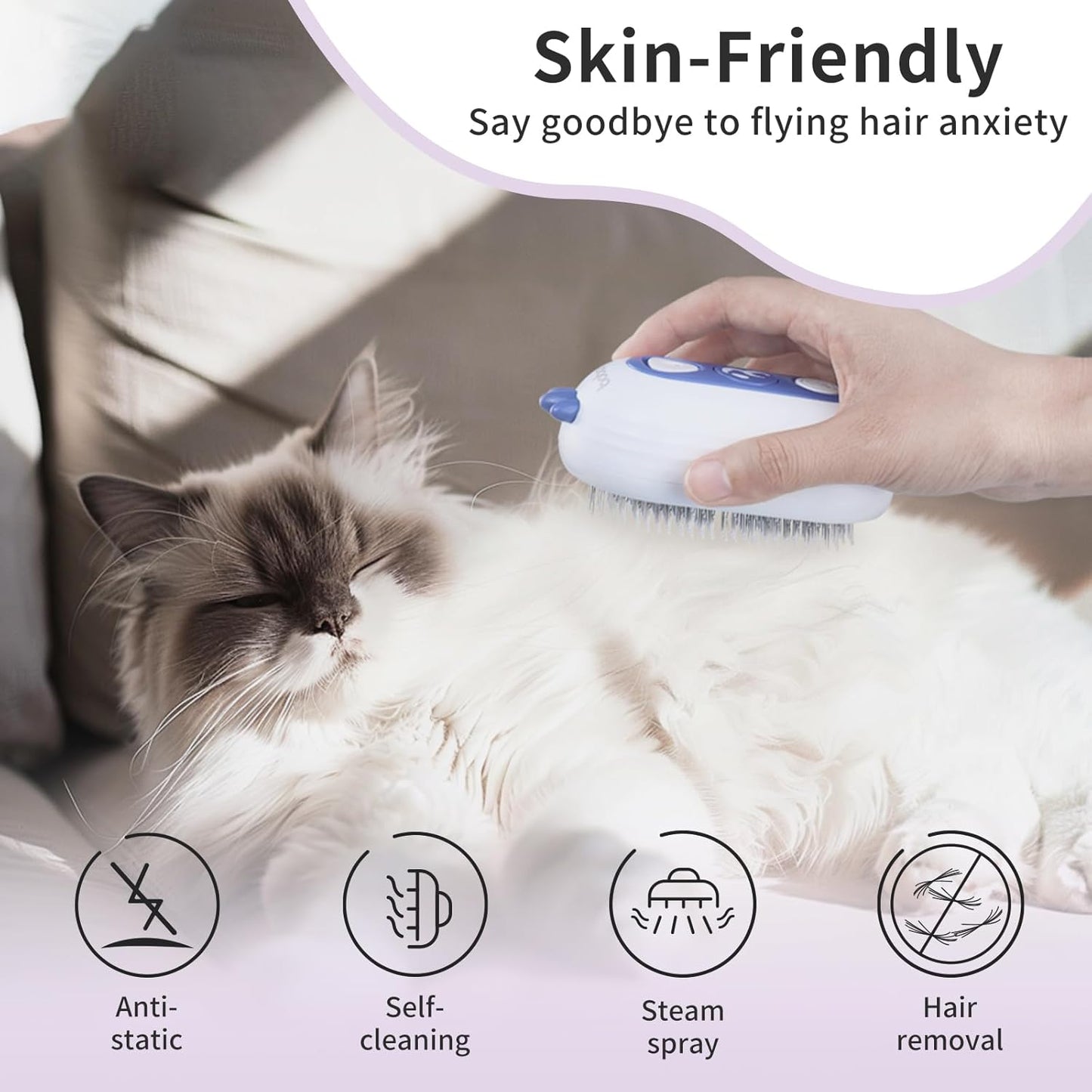Cat Steam Brush, 3 In 1 Cat Grooming Brush for Shedding, Self-Cleaning Dog Grooming, Steamy Pet Hair Removal Comb with Water Tank Anti-Static