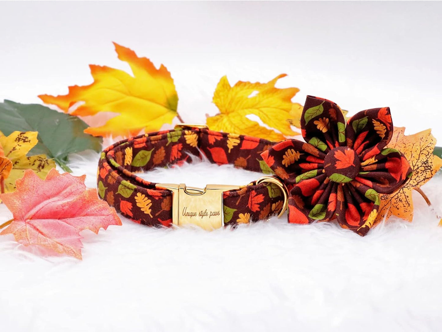 Unique style paws Fall Dog Collar with Bow, Puppy Collar Pet Gift Adjustable Dog Collar Soft and Comfy Bowtie Collars for Large Girl or Boy Dogs