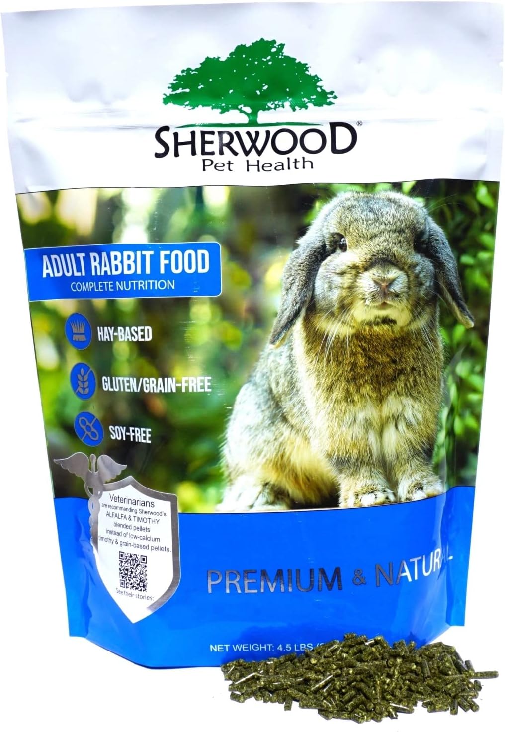 Sherwood Pet Health Adult Rabbit Food Alfalfa Timothy Hay-Based Blend 4.5 lbs, Grain and Soy-Free for Better Digestion