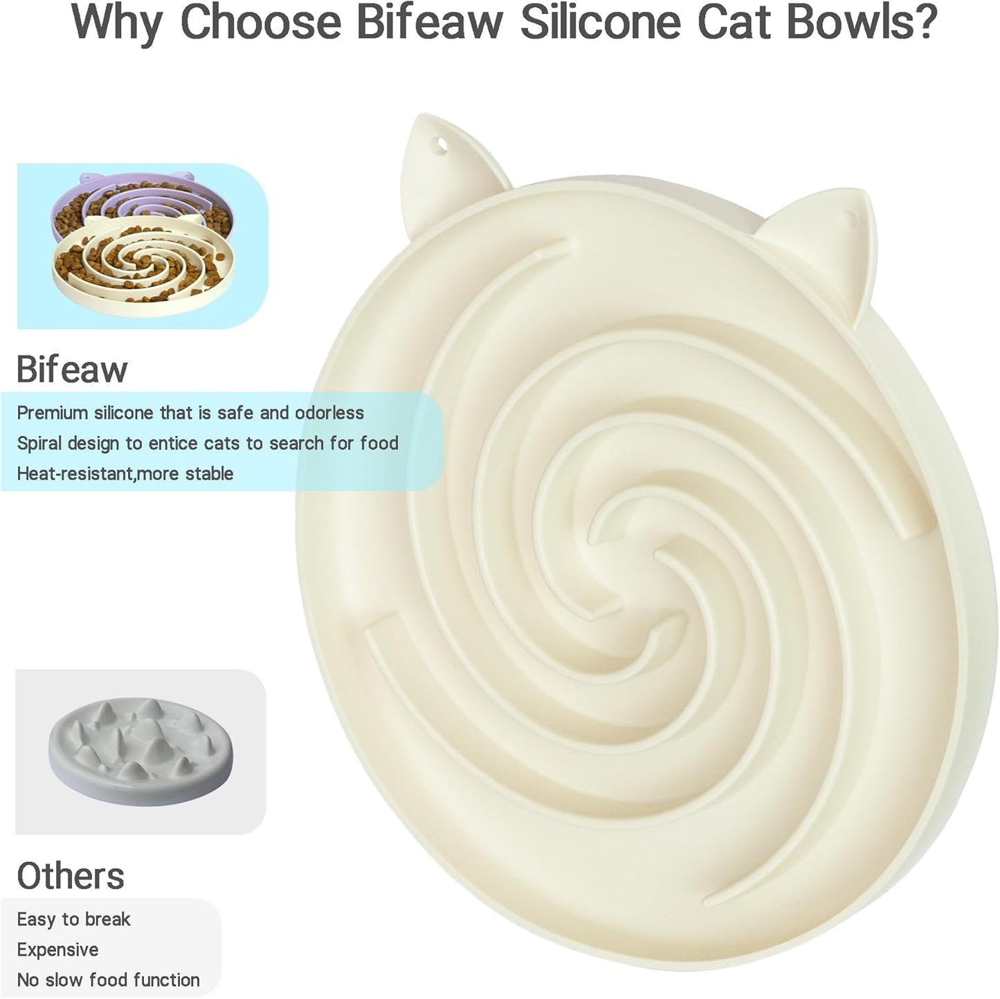 Slow Feeder Cat Bowl, Easy to Clean Silicone Bowl, Ideal for Dry and Wet Food (Purple and White)