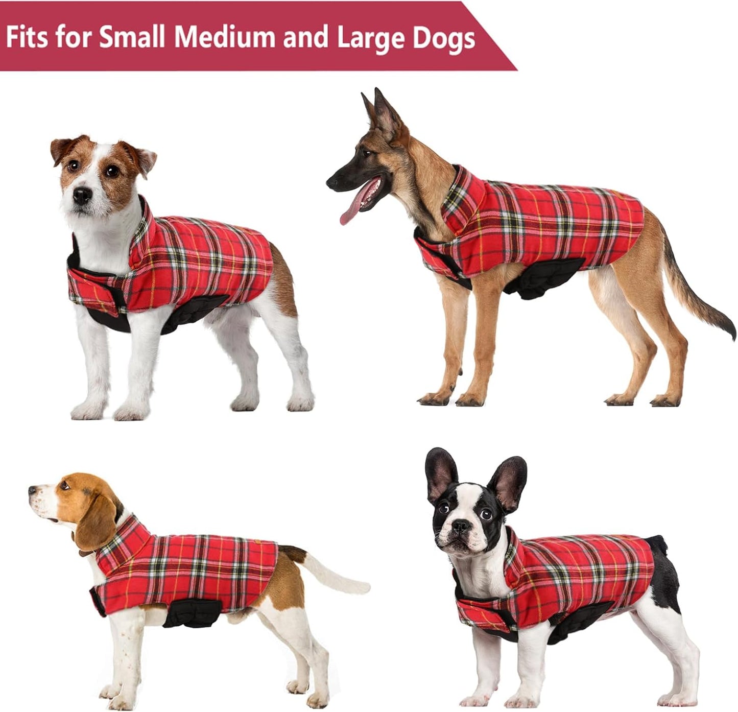 Kuoser Warm Dog Coat, Waterproof Dog Jacket for Extra Large Dogs, Adjustable Durable XL Doggie Winter Coat Reversible Cozy Puppy Cold Weather Apparel from Small to Large Breed, Bright Red XL