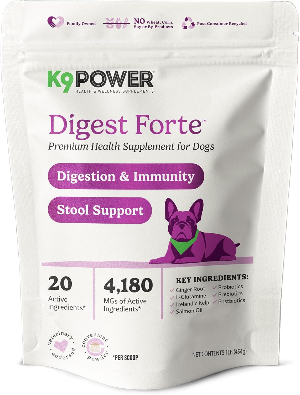 K9 Power Digest Forte for Dogs 1lb – Digestive, Immunity & Calming Support - Enhances Nutrient Absorption - Balances Gut Flora - Eases Discomfort & Boost Mood