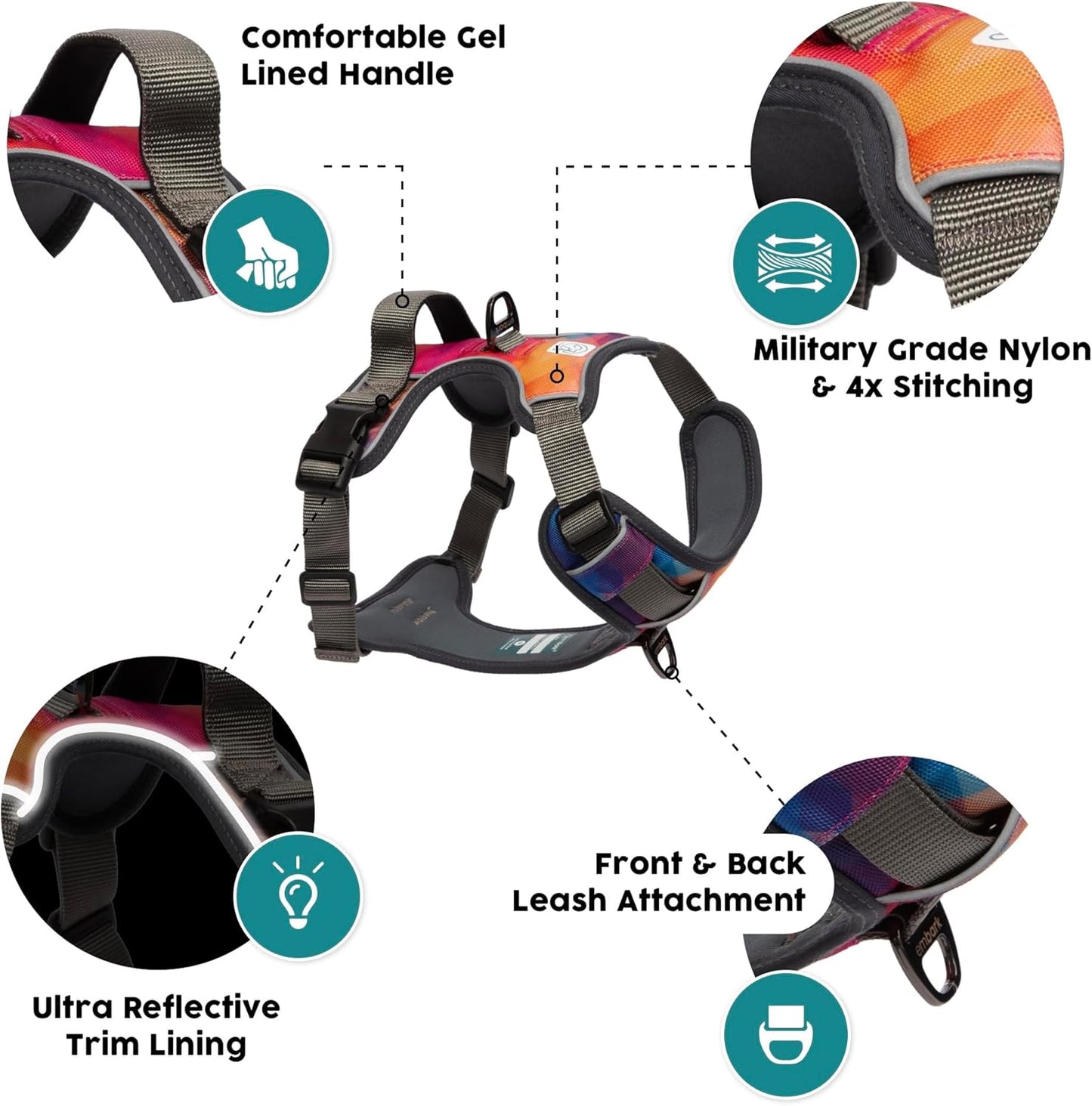 Embark Adventure Dog Harness, Reflective Trim No Pull Dog Harnesses for Small Sized Dogs - Military Grade Nylon, Front Clip with Gel Lined Handle. Soft & Padded Puppy