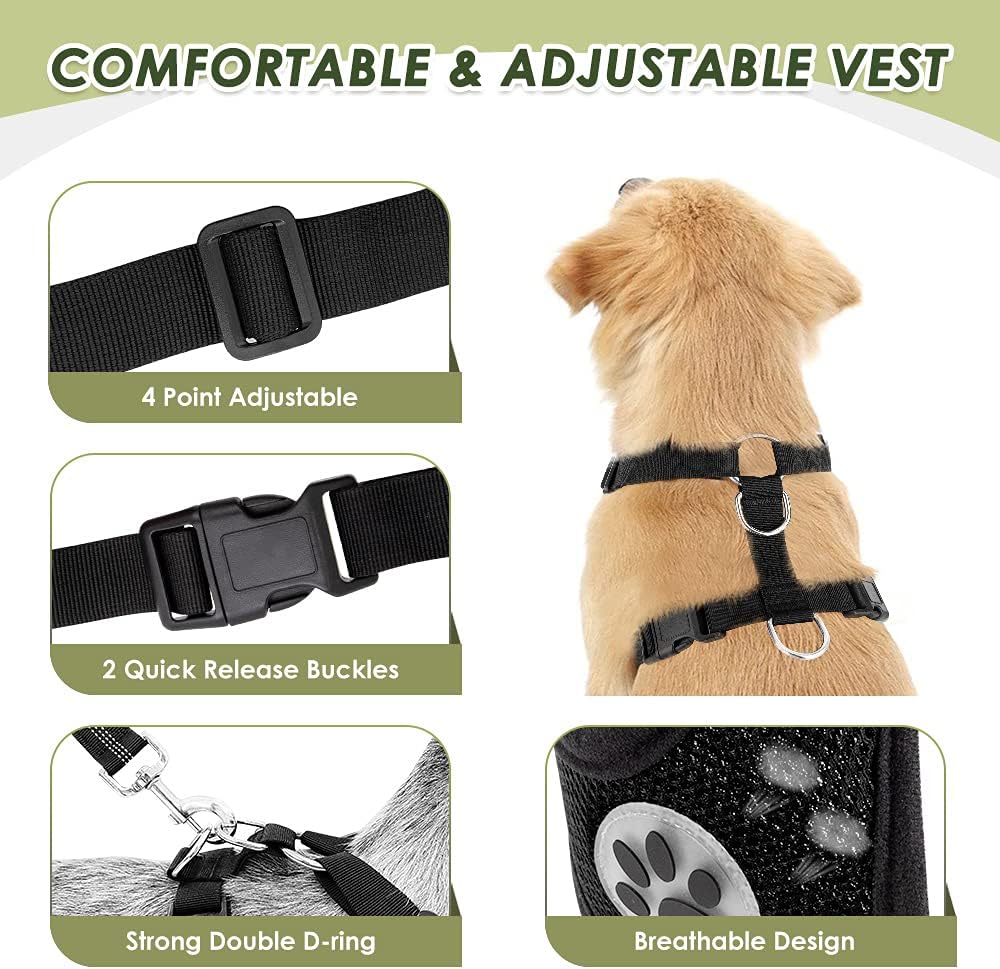 SlowTon Dog Seat Belt Harness for Car, Dog Car Harness Adjustable Mesh Breathable & Dog Seatbelt Safety Tether with Elastic Bungee for Small Medium Large Pets(Red, Double Clip, S)