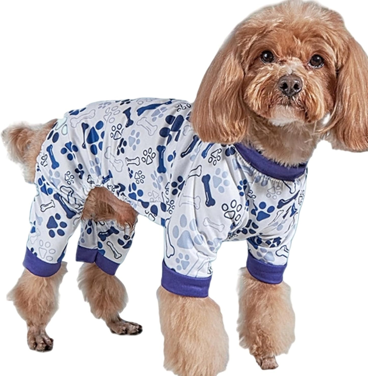Vet-Approved Dog Onesie Pajamas for Small Dog Clothes - Lightweight Soft Stretchy Puppy Outfit - Certified Hypoallergenic Comfort Anxiety-Reducing (Blue, X-S)