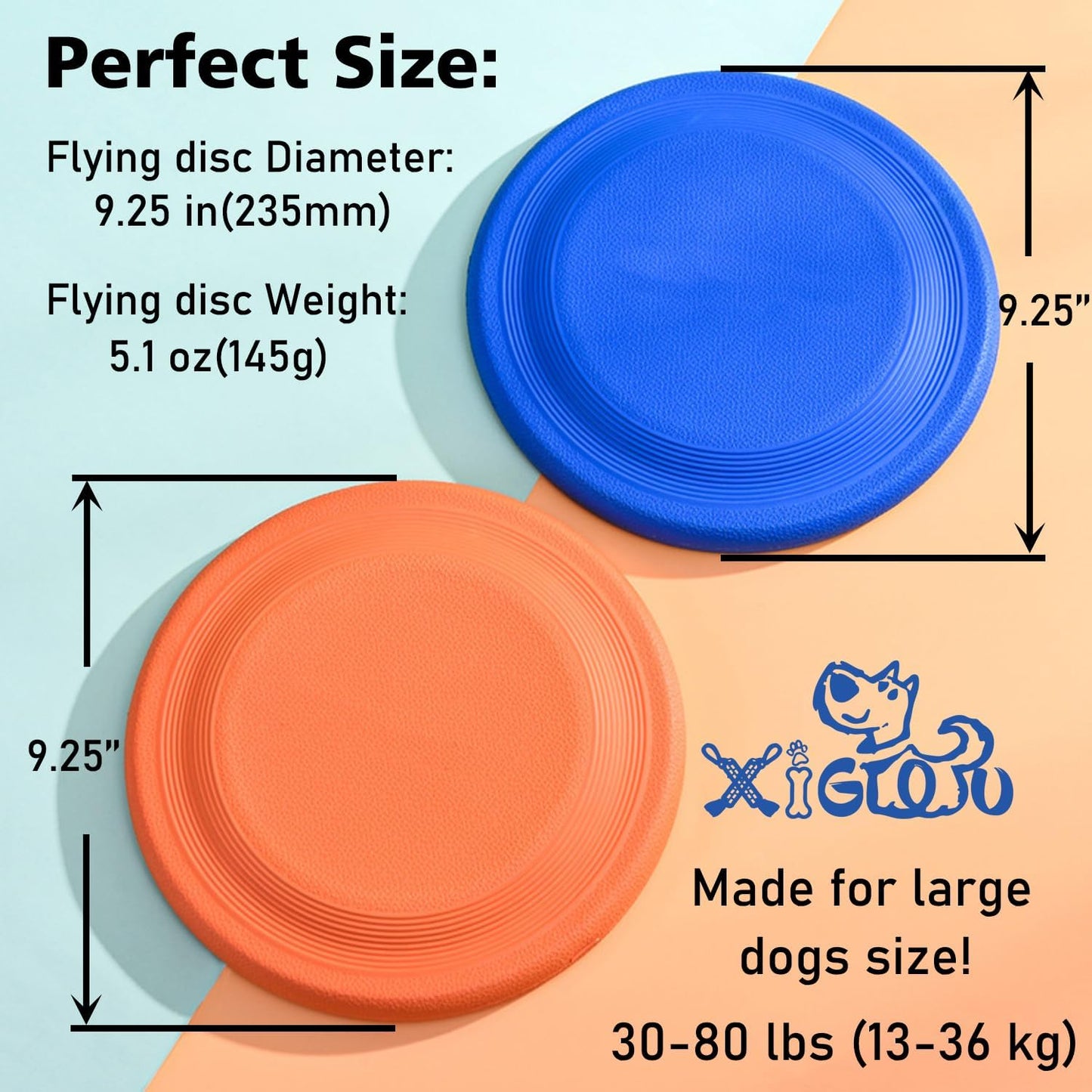 Dog Flying Disc (2 Pack) - Durable Rubber Flying Disc Dog Toy - 9.25" Indestructible Rubber Dog Flying Disc - Puncture Resistant & Bite Resistant Extremely - for Medium Large Dogs