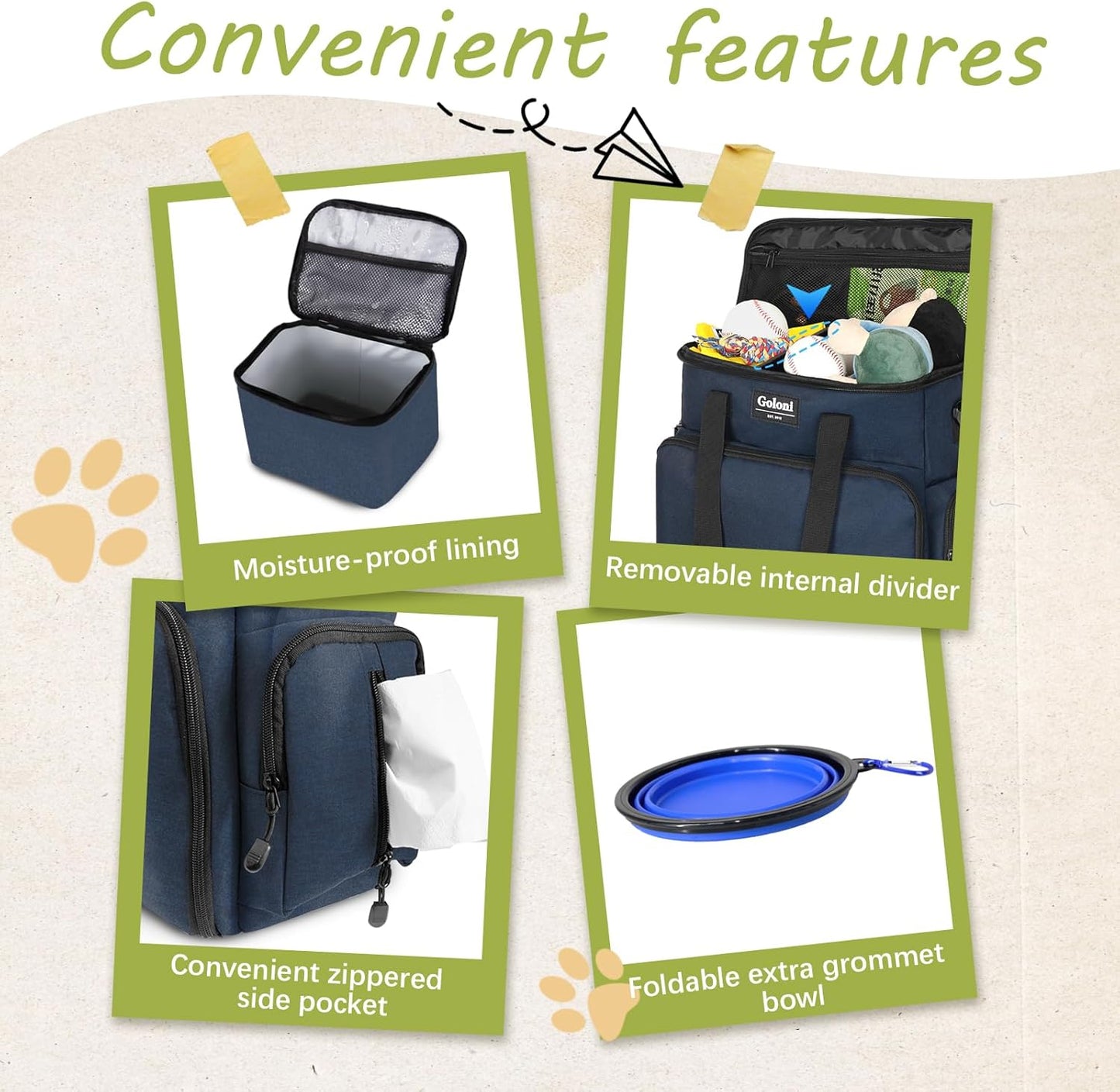 Dog Travel Bag Airline Approved–Pet Travel Tote with Collapsible Bowls,Food Containers & Feeding Mat–Multi-Pocket Organizer for Dogs & Cats, Durable & Water-Resistant for Hiking,Trips,Outdoors