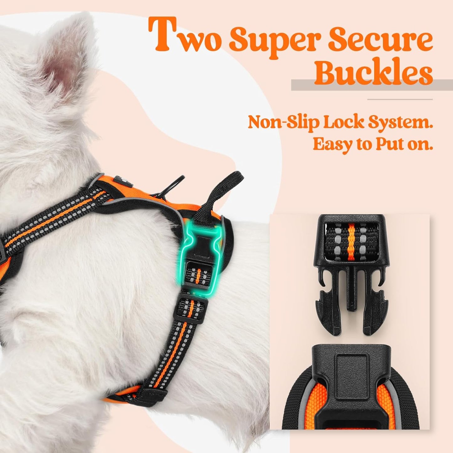 rabbitgoo Dog Harness No Pull with 2 Leash Clips, Adjustable Soft Padded, Reflective Oxford No Choke Pet Vest with Easy Control Handle for Puppy, Orange,XS