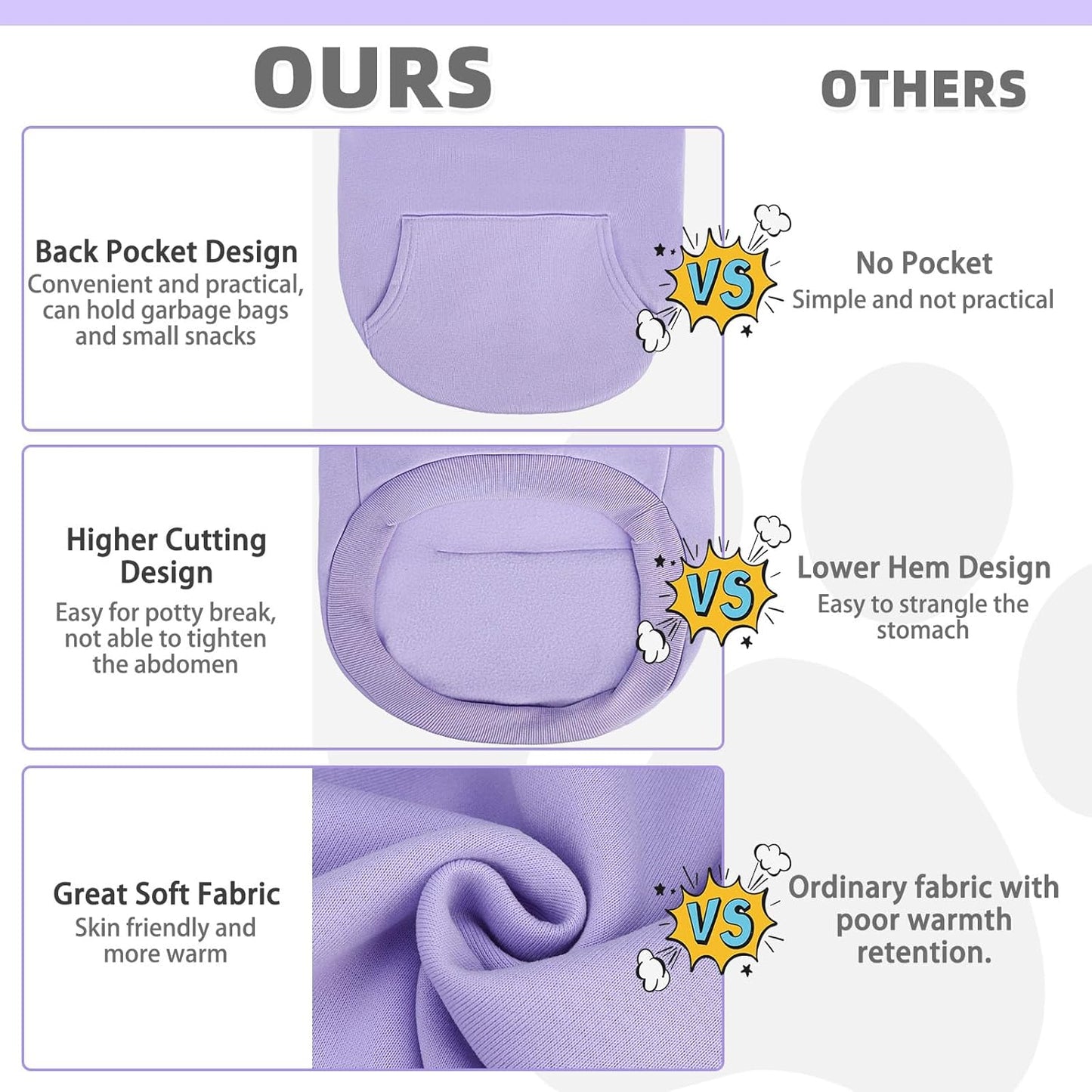 KOOLTAIL Basic Dog Hoodie - Soft & Warm Dog Hoodie Sweater with Leash Hole and Pocket, Pet Winter Coat, Cold Weather Clothes Sweatshirt for Small Medium Large Dogs Puppy Cat Boys Girls Lavender XS