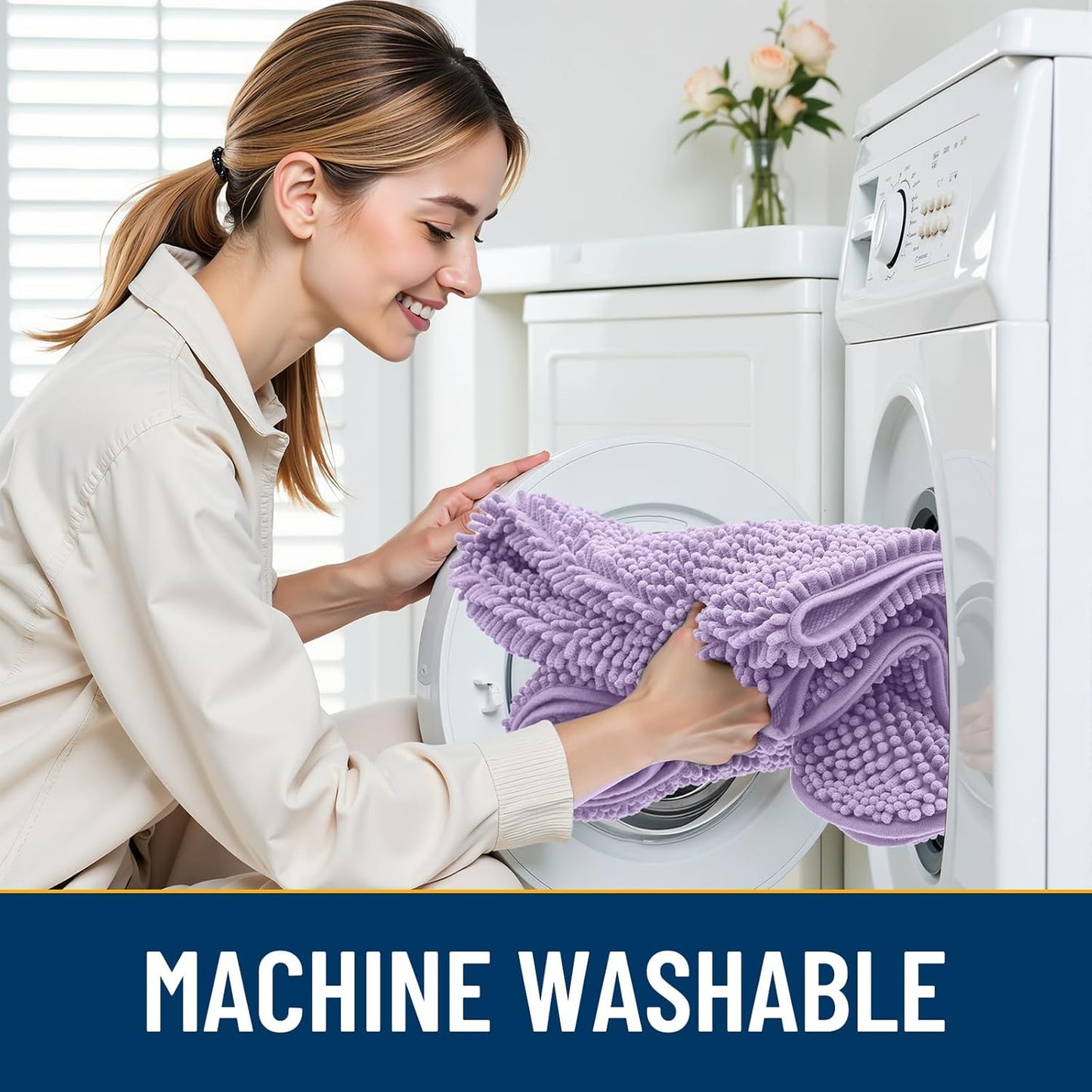 Smiry Dog Door Mat for Muddy Paws 24x16, Absorbs Moisture and Dirt Doormat, Non-Slip Washable Quick Dry Chenille Front Door Mat Indoor Entrance, Entryway Carpet for Inside Floor, Lavender