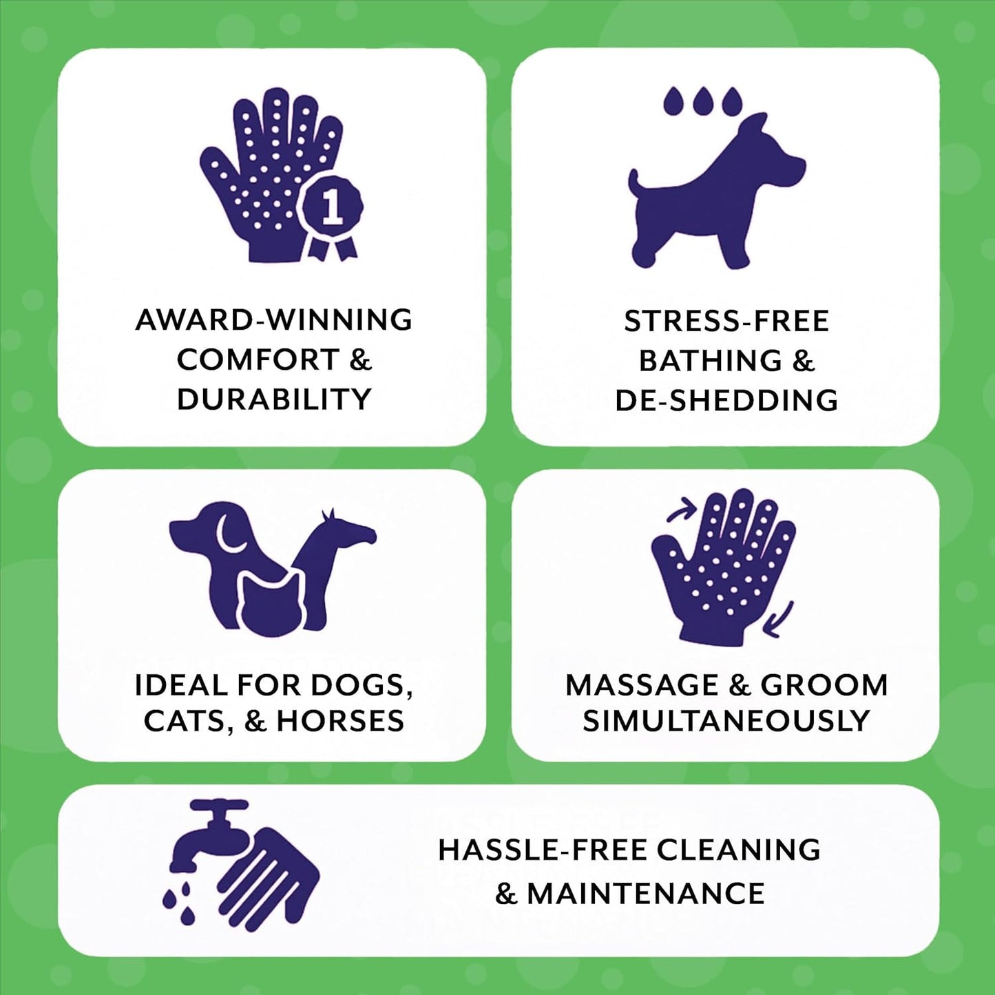 H HANDSON Pet Grooming Gloves - Patented #1 Ranked, Award Winning Shedding, Bathing, & Hair Remover Gloves - Gentle Brush for Cats, Dogs, and Horses (Mono Green, Large)