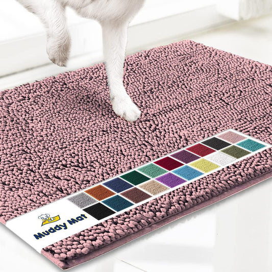 Muddy Mat® AS-SEEN-ON-TV Highly Absorbent Microfiber Door Mat and Pet Rug, Non Slip Thick Washable Area and Bath Mat Soft Chenille for Kitchen Bedroom Indoor and Outdoor - Light Pink 24" x 96"